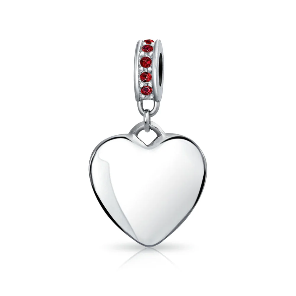 Initial Monogram Crystal Heart Dangle Charm Bead Sterling Silver Birthstone - Image 5