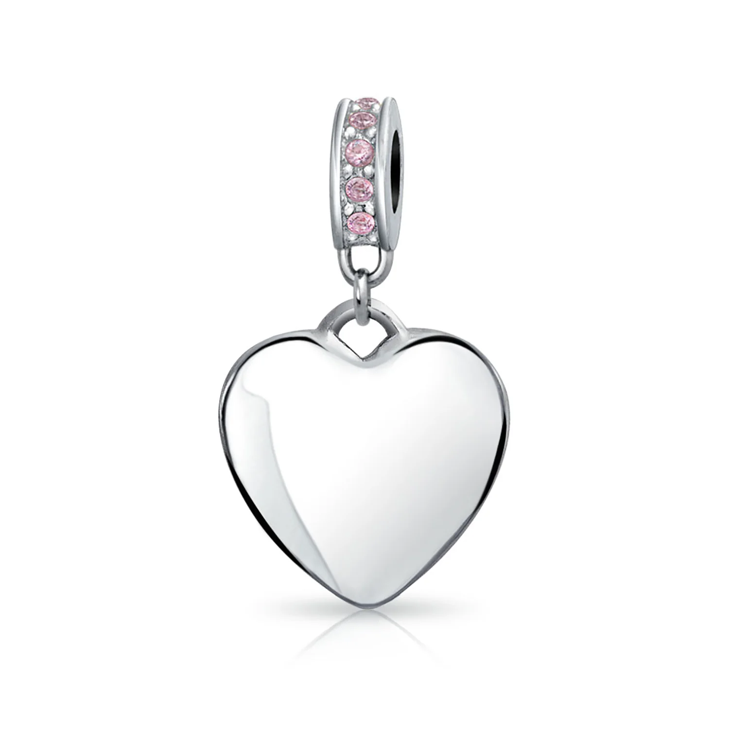 Initial Monogram Crystal Heart Dangle Charm Bead Sterling Silver Birthstone - Image 6
