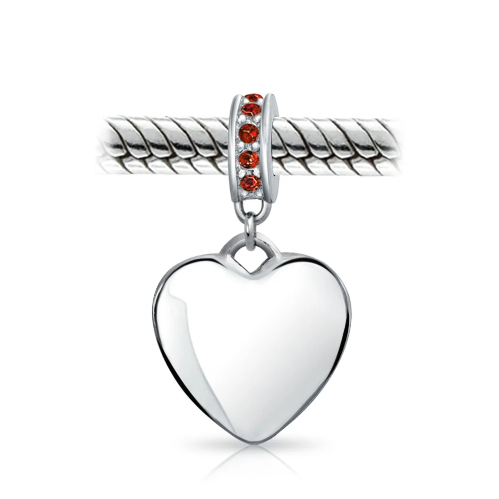 Initial Monogram Crystal Heart Dangle Charm Bead Sterling Silver Birthstone - Image 7