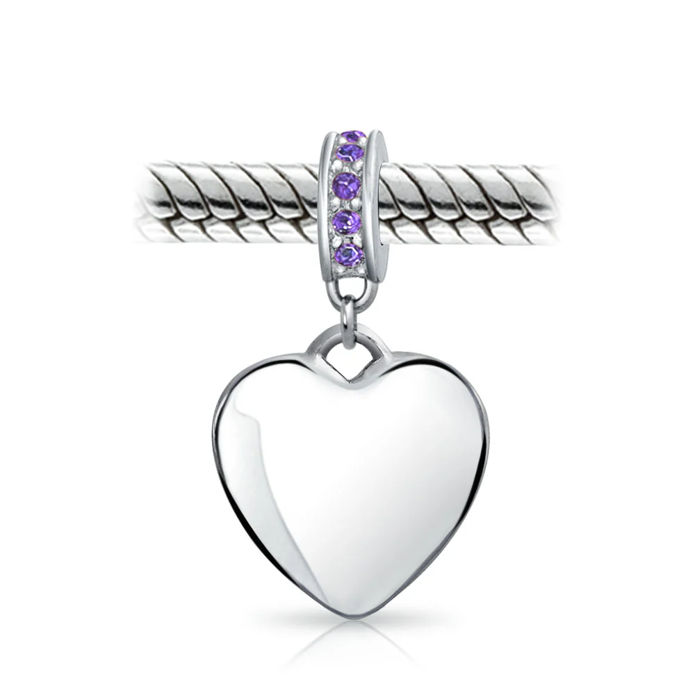 Initial Monogram Crystal Heart Dangle Charm Bead Sterling Silver Birthstone - Image 8