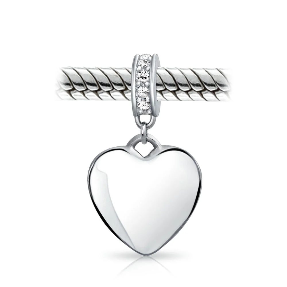 Initial Monogram Crystal Heart Dangle Charm Bead Sterling Silver Birthstone - Image 9