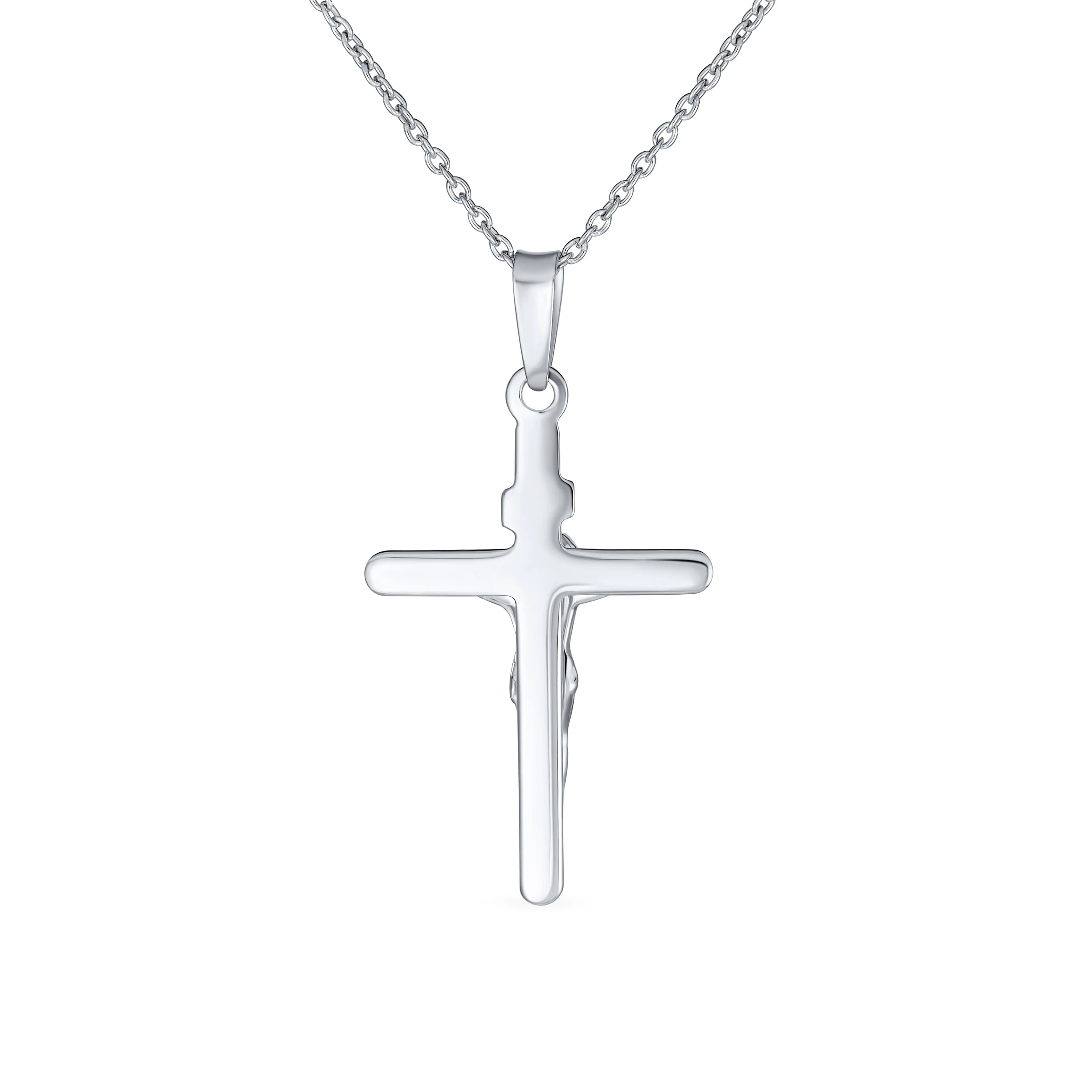 Religious INRI Jesus Crucifix Cross Necklace Pendant .925 Sterling Silver 18 Inch - Image 2