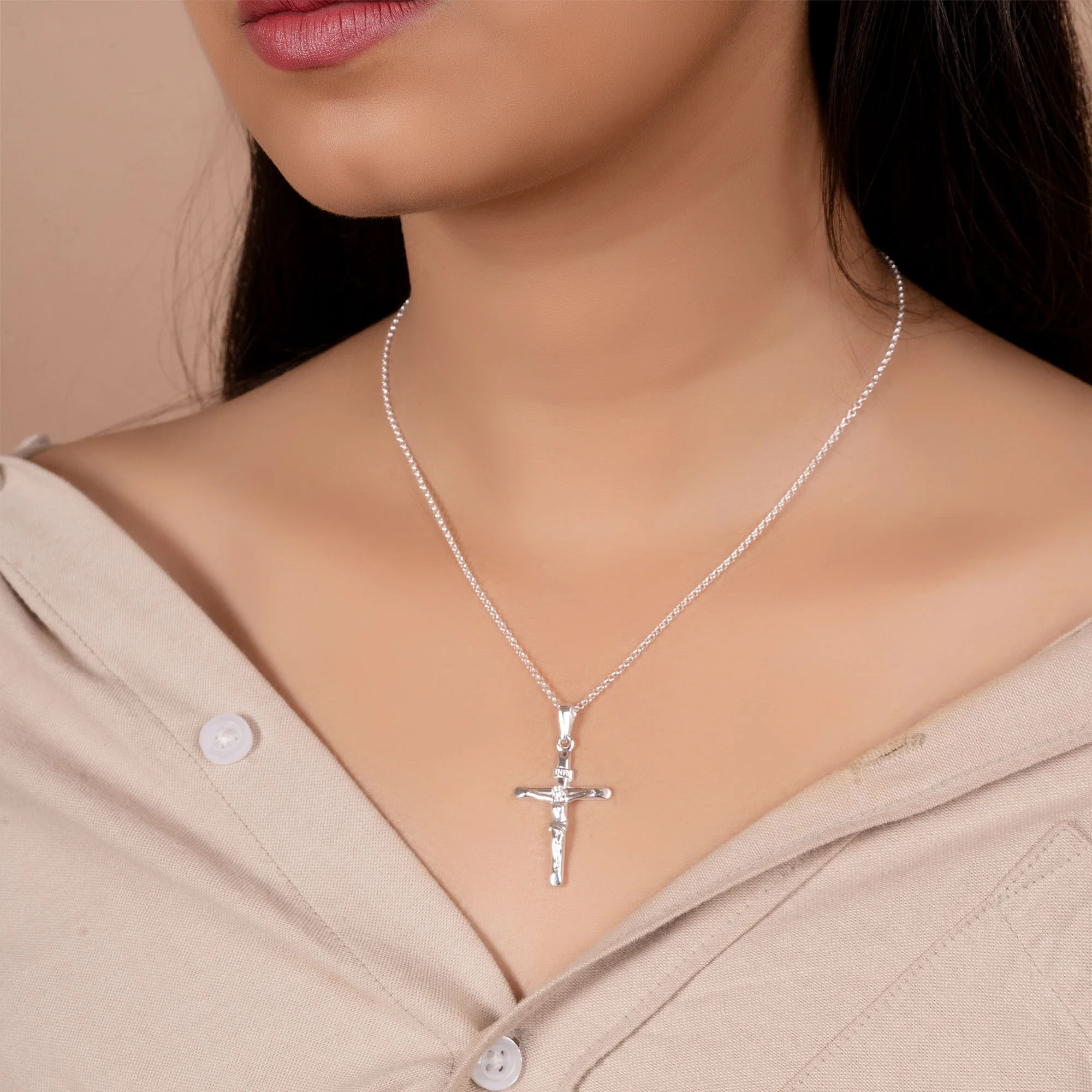 Religious INRI Jesus Crucifix Cross Necklace Pendant .925 Sterling Silver 18 Inch - Image 3