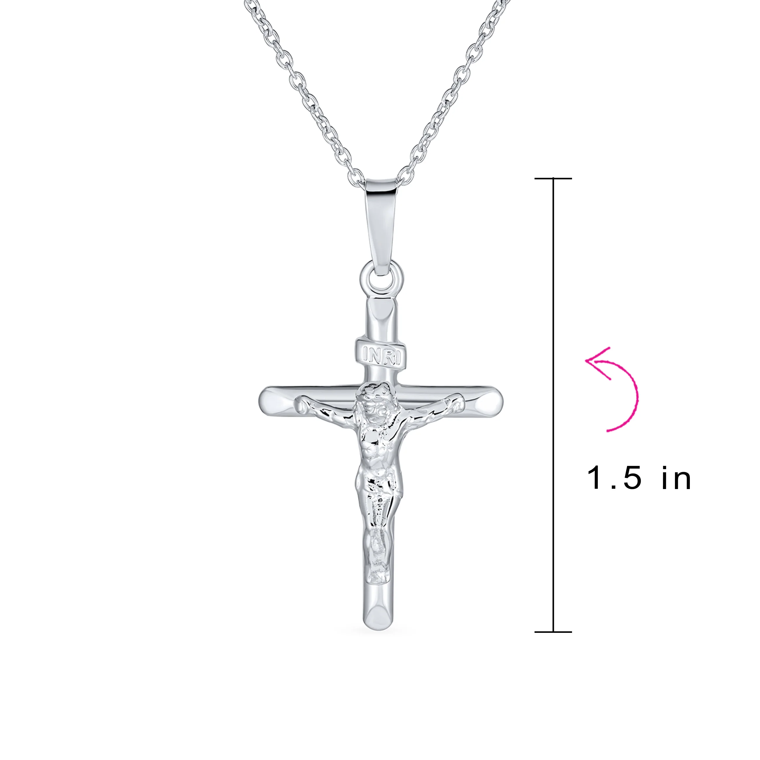Religious INRI Jesus Crucifix Cross Necklace Pendant .925 Sterling Silver 18 Inch - Image 4