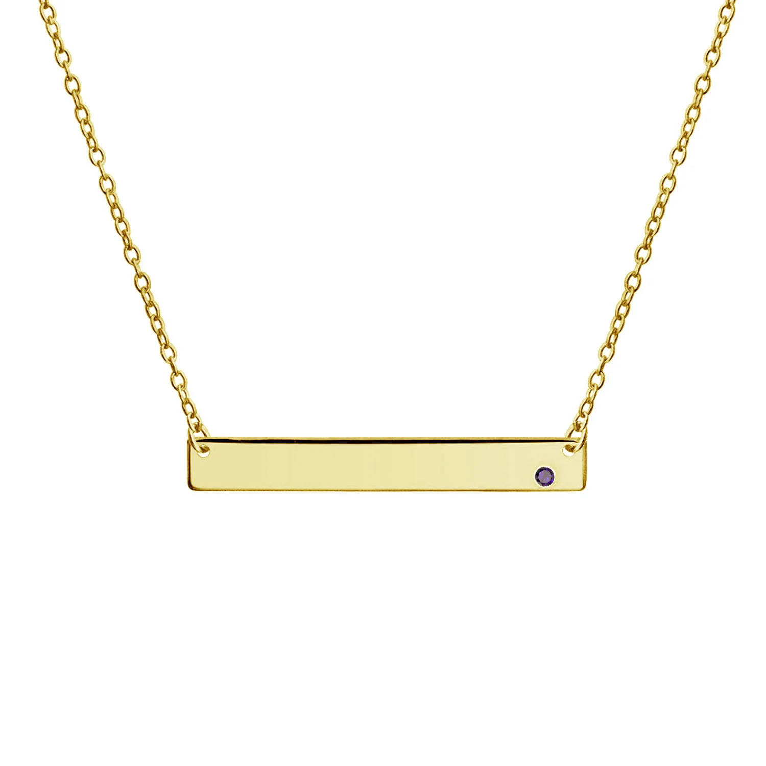 Inspirational Flat Bar Name Pendant Necklace 14K Gold Plated with Birthstone - Image 3