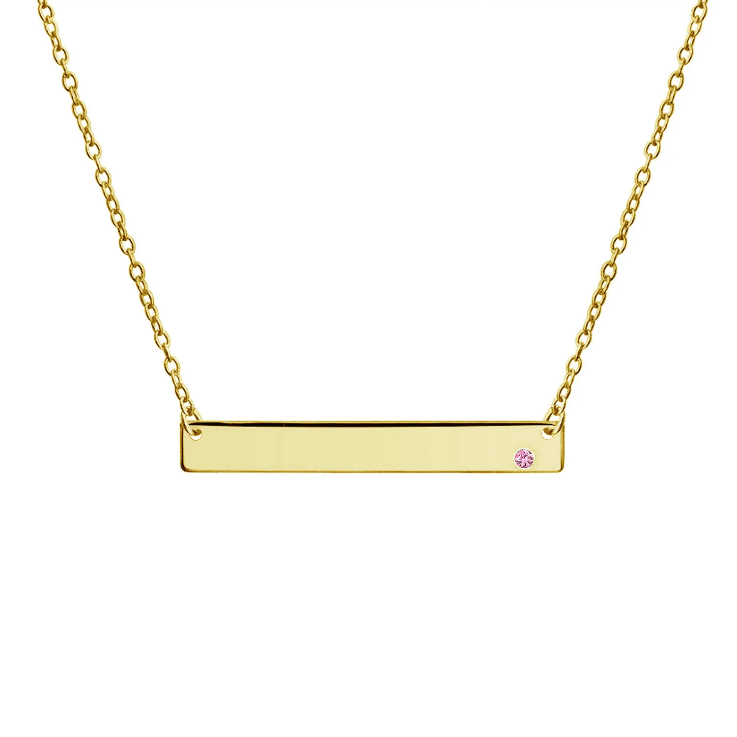 Inspirational Flat Bar Name Pendant Necklace 14K Gold Plated with Birthstone - Image 5