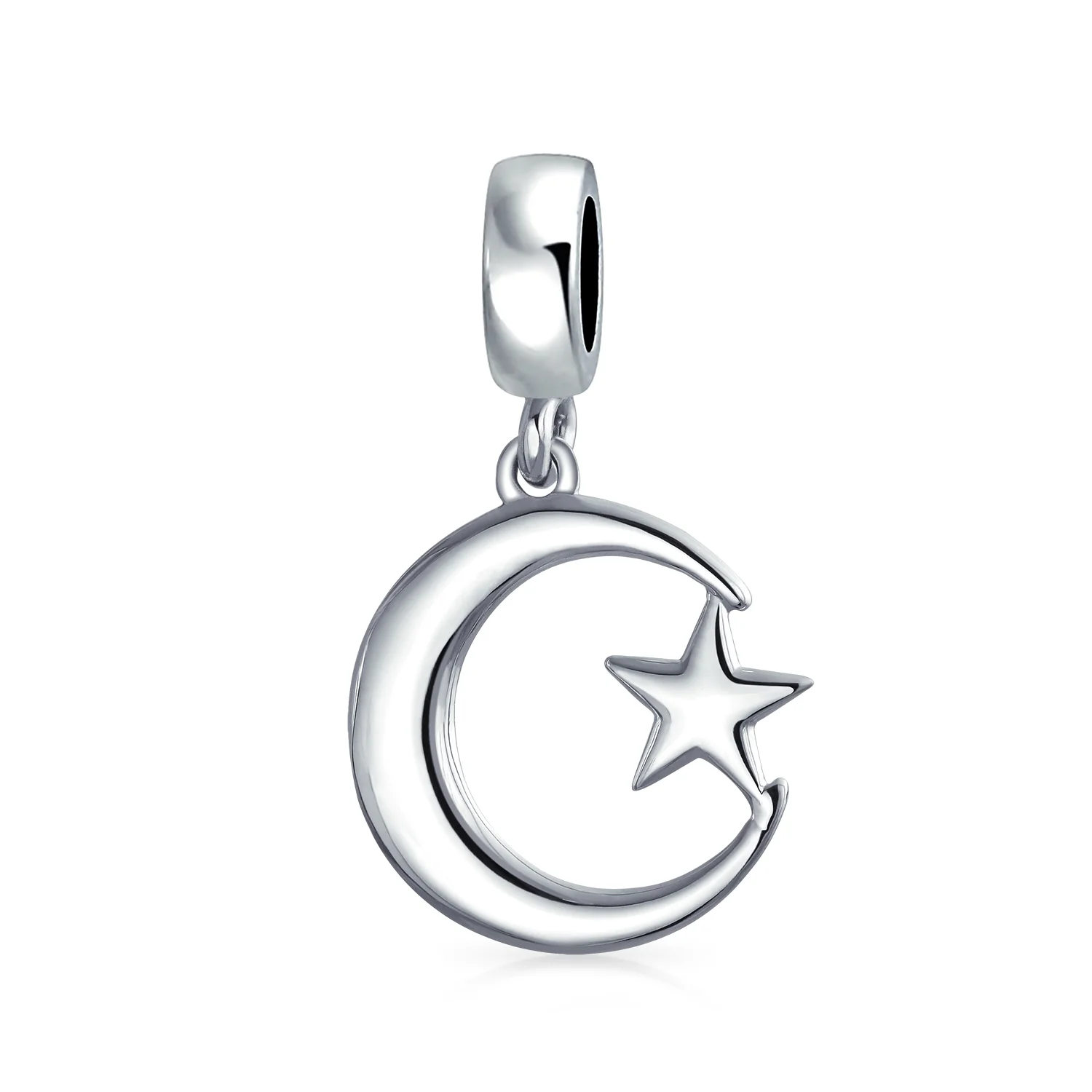 Inspirational Celestial Moon Star Dangle Charm Bead Sterling Silver for Bracelet