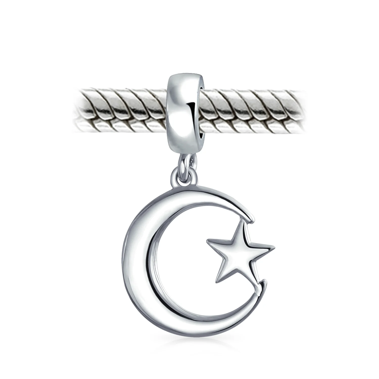 Inspirational Celestial Moon Star Dangle Charm Bead Sterling Silver for Bracelet - Image 3