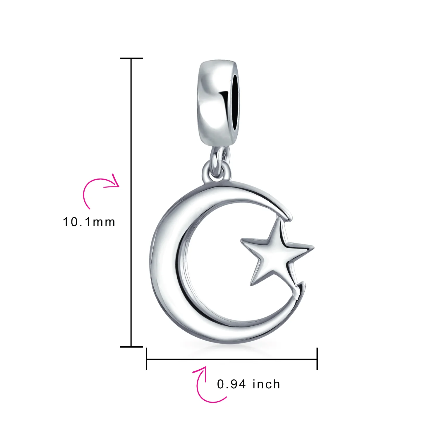 Inspirational Celestial Moon Star Dangle Charm Bead Sterling Silver for Bracelet - Image 4