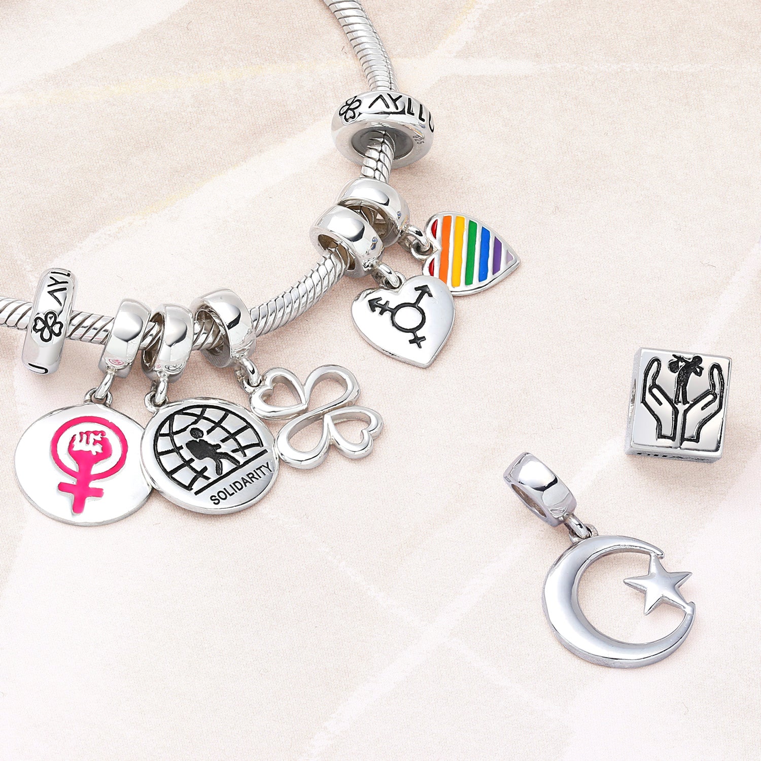 Inspirational Celestial Moon Star Dangle Charm Bead Sterling Silver for Bracelet - Image 6
