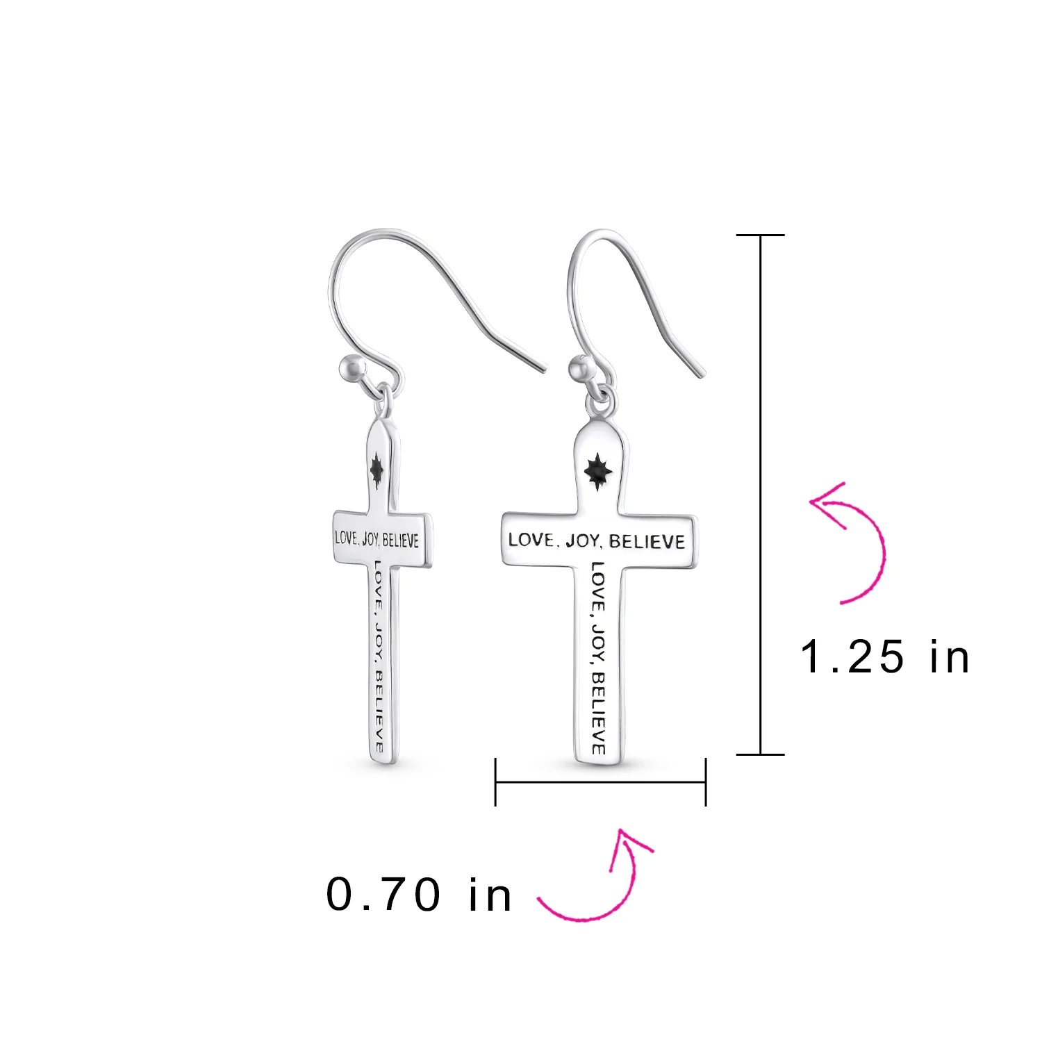 Religious Love Joy Believe Cross Dangle Earrings Silver - Image 3
