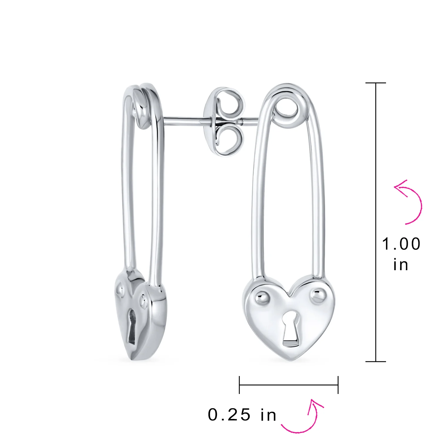 Paper Clip Love Lock Heart Drop Safety Pin Stud Earrings Gold Plated Silver - Image 8
