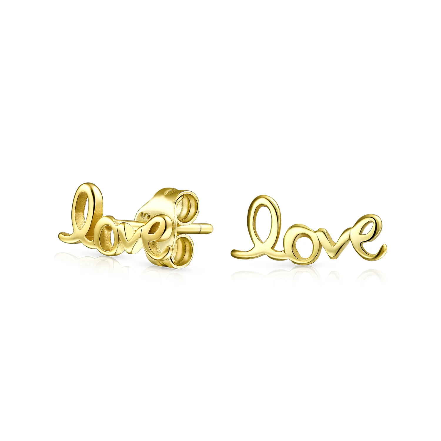 Inspirational Script Words LOVE Stud Earrings Gold Plated Sterling Silver