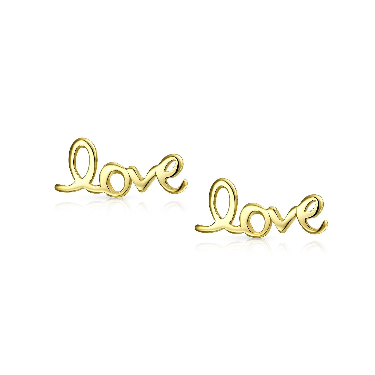 Inspirational Script Words LOVE Stud Earrings Gold Plated Sterling Silver - Image 2