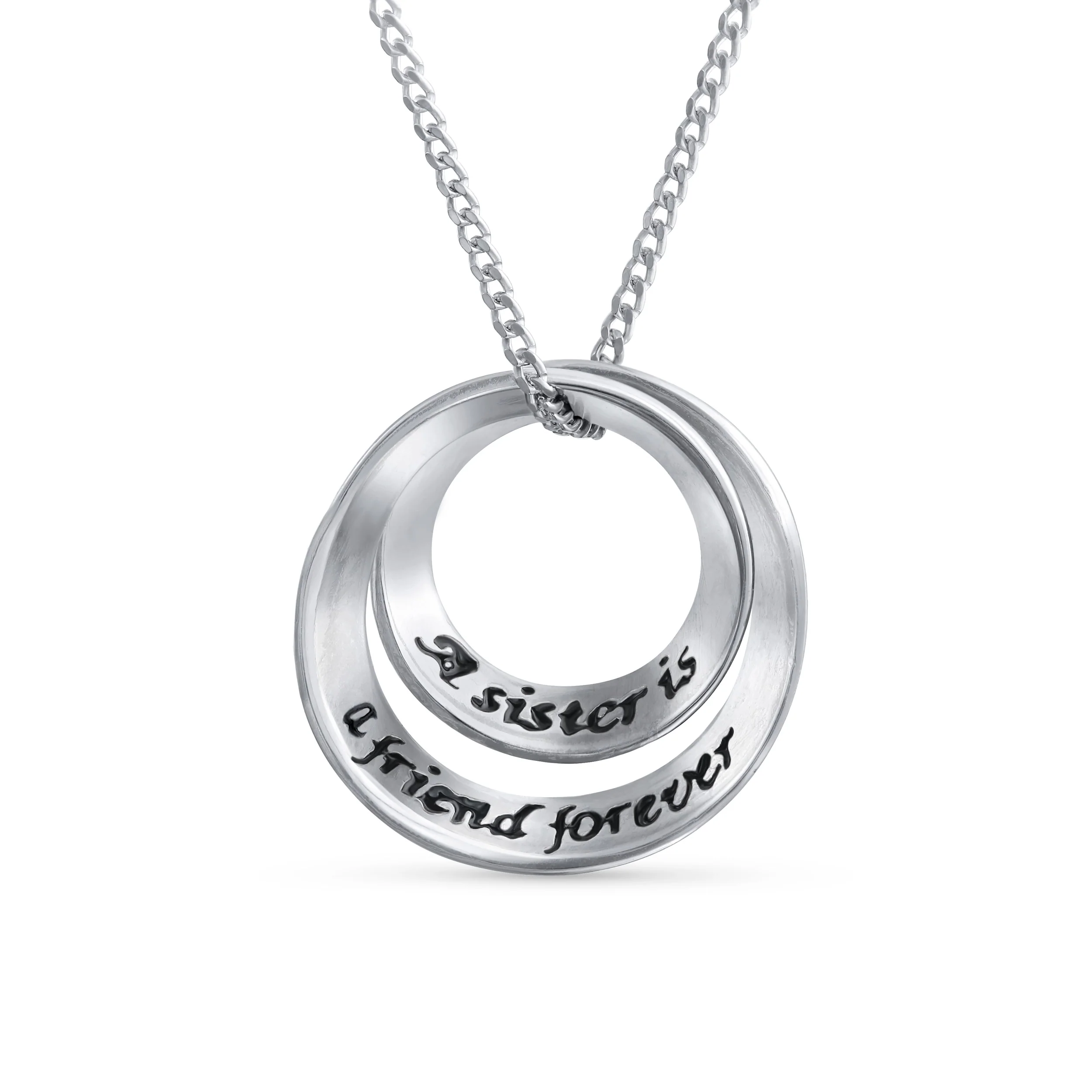 Eternal Circle Inspirational Saying Sister Bond Pendant Necklace Sterling Silver