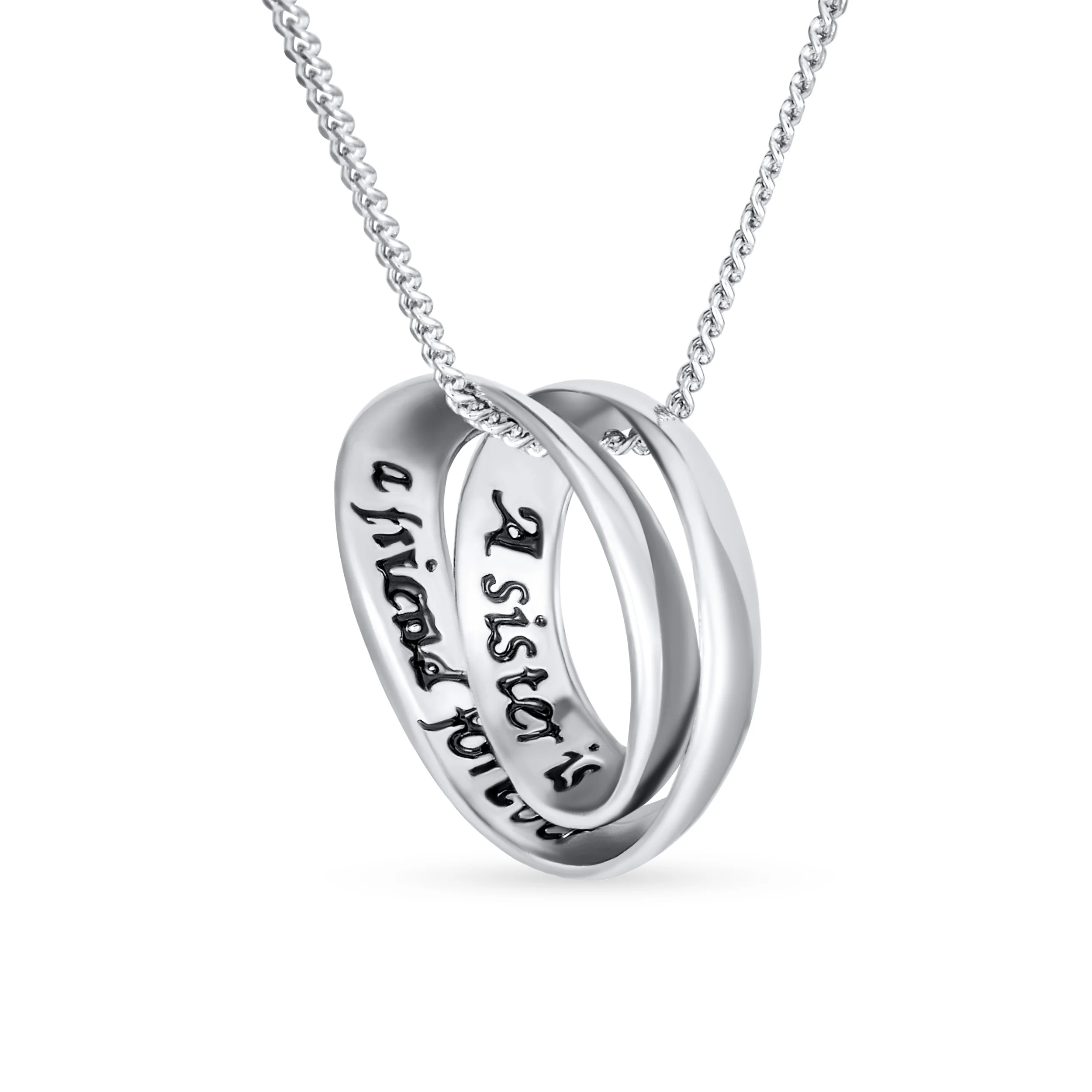 Eternal Circle Inspirational Saying Sister Bond Pendant Necklace Sterling Silver - Image 2