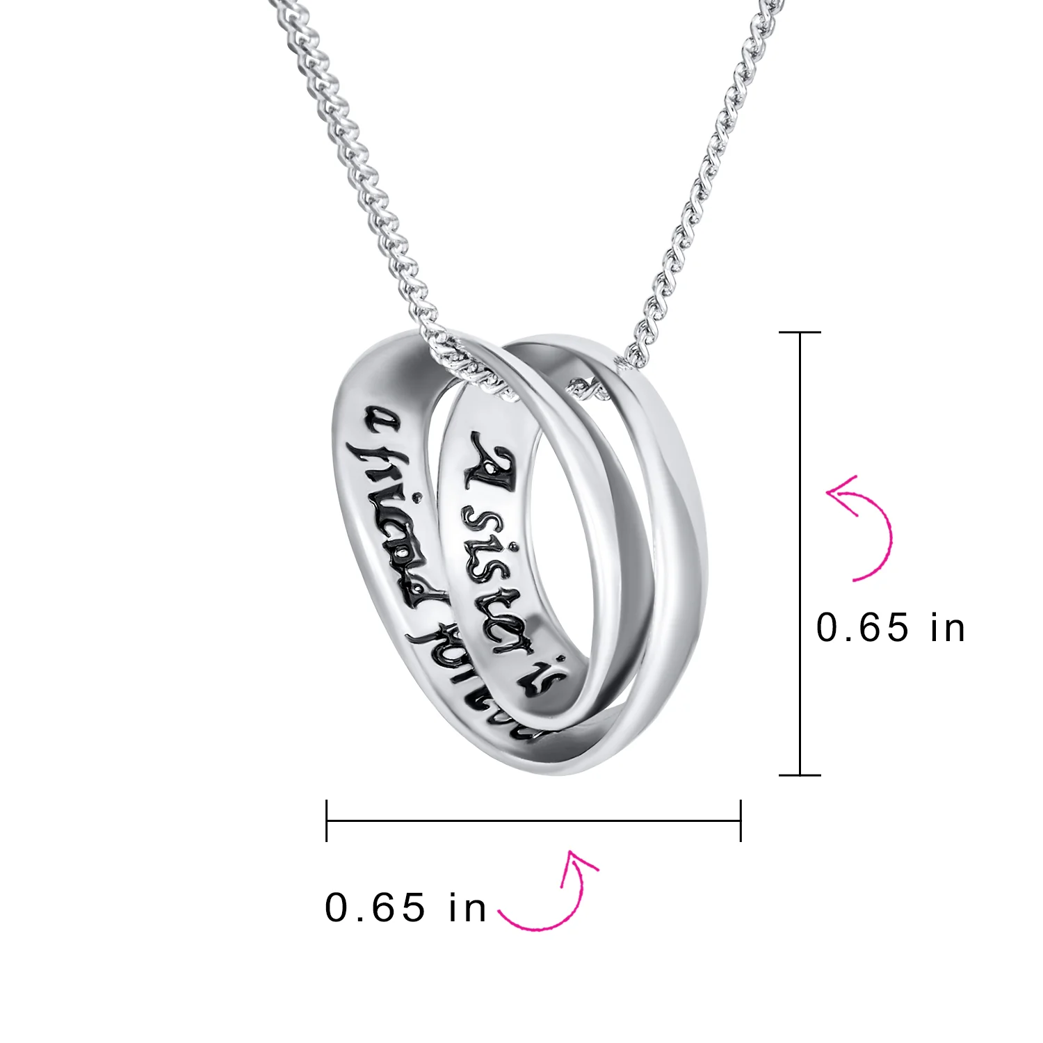 Eternal Circle Inspirational Saying Sister Bond Pendant Necklace Sterling Silver - Image 5