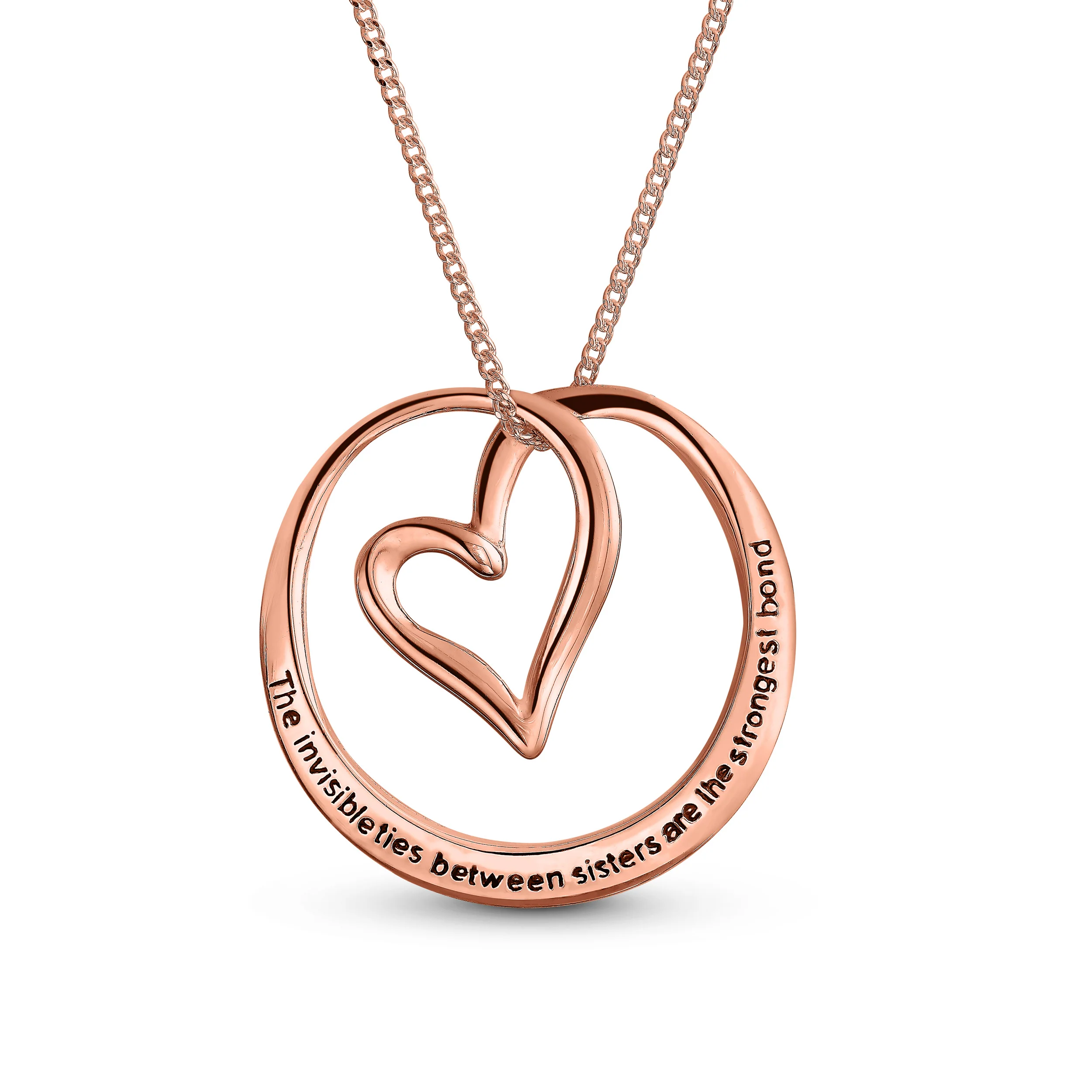 Infinity Circle Quote Sister Bond Pendant Necklace Rose Gold Plated Silver - Image 2