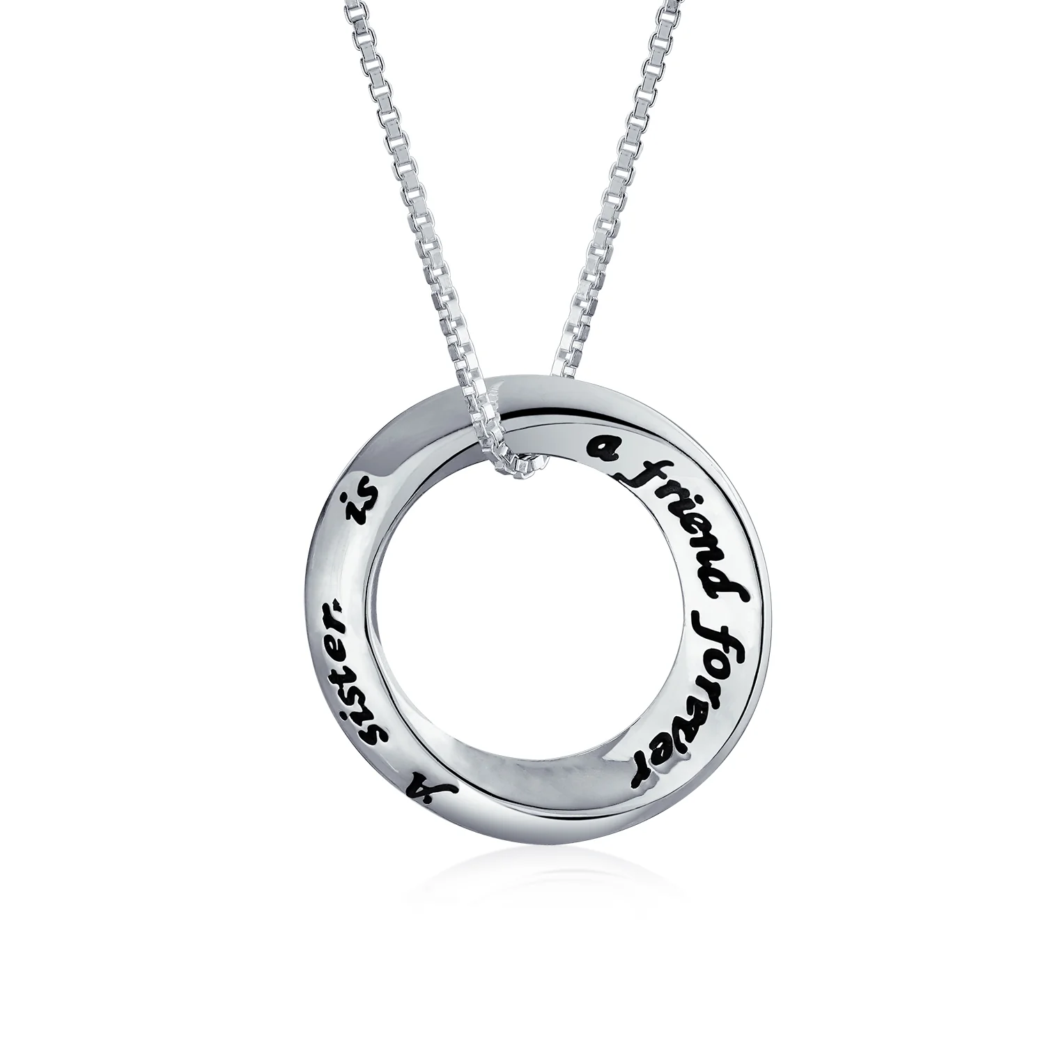 Inspirational Quote Circle Pendant Necklace Rose Gold Plated Sterling Silver