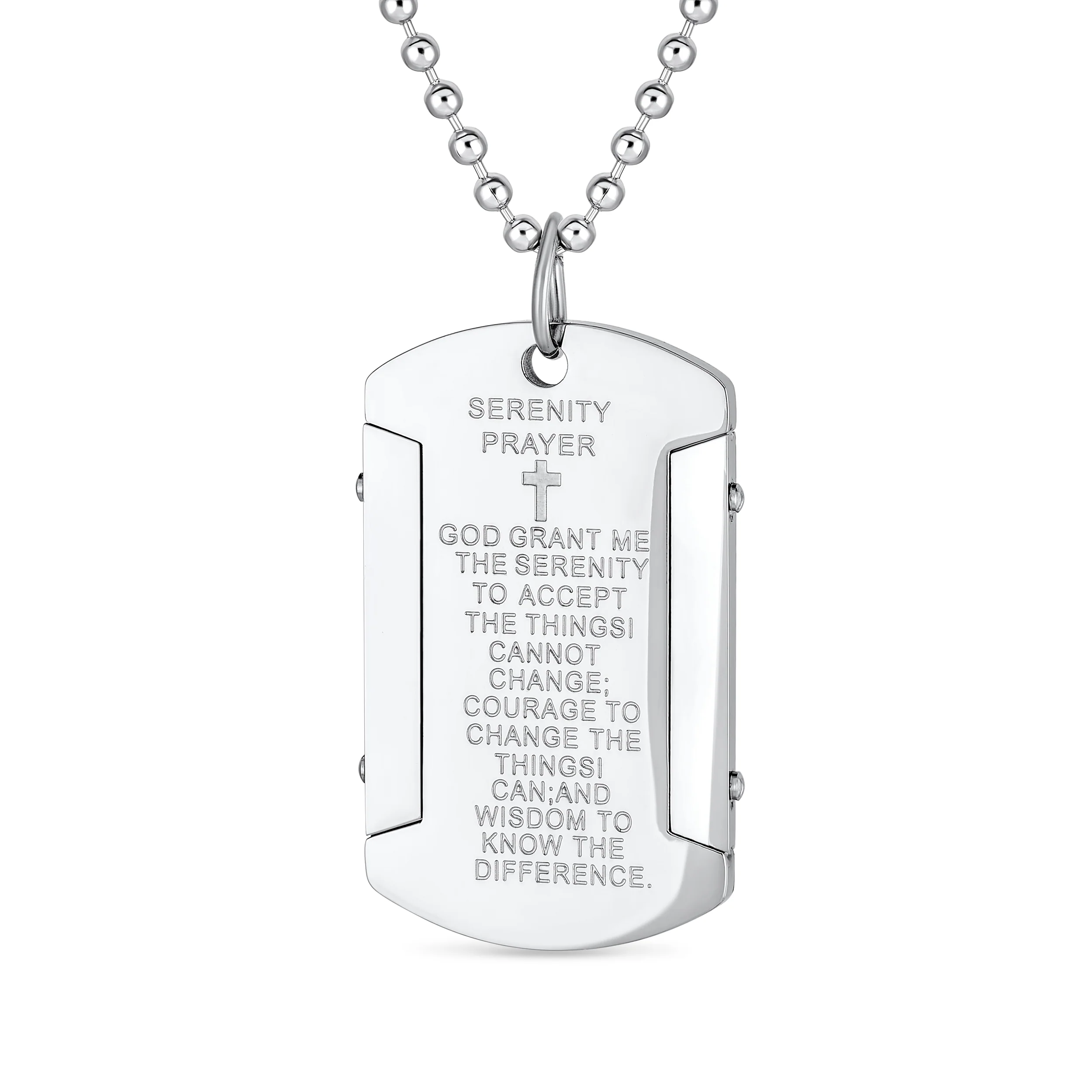 Inspirational Serenity Prayer Dog Tag Necklace Stainless Steel 24" Ball Chain