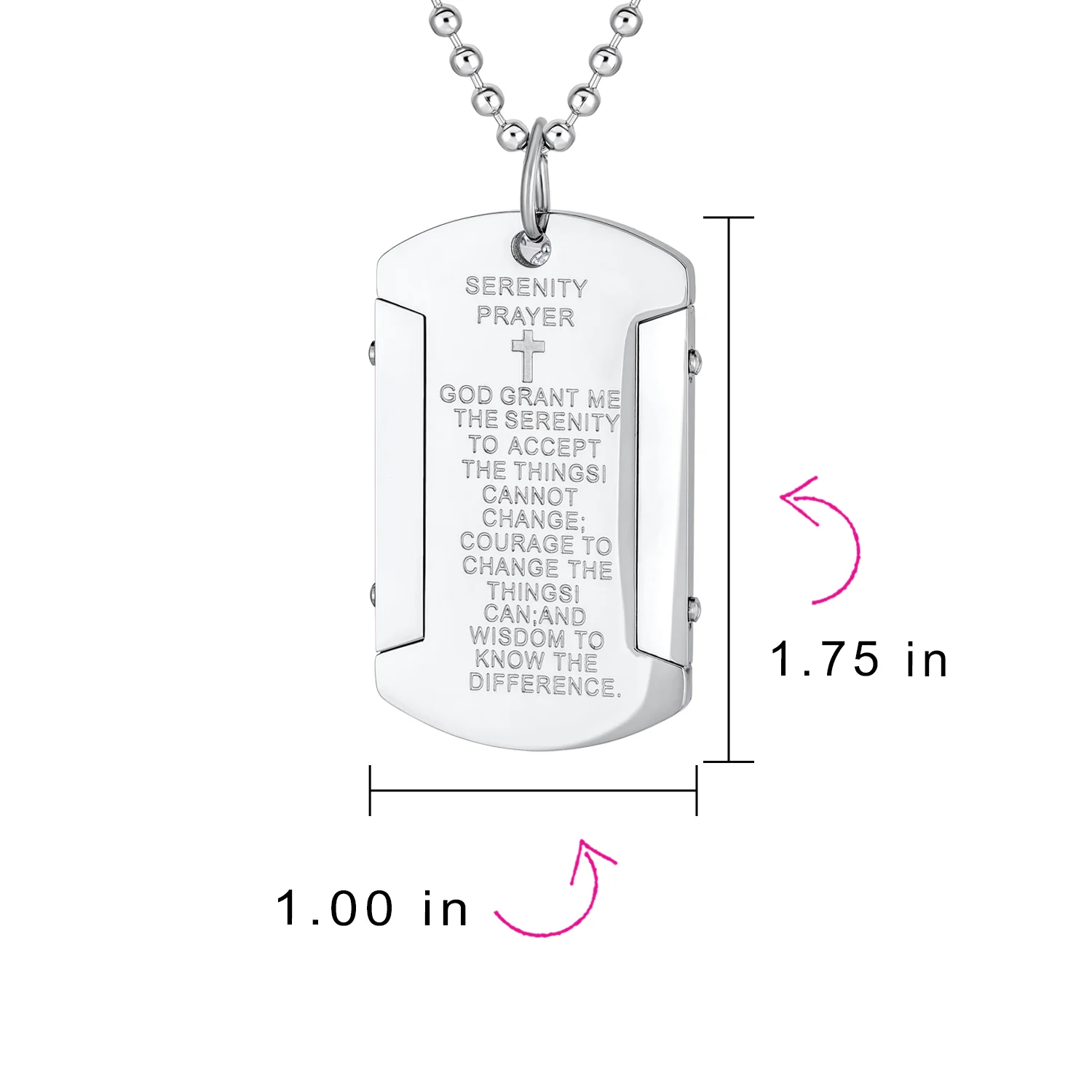 Inspirational Serenity Prayer Dog Tag Necklace Stainless Steel 24" Ball Chain - Image 4