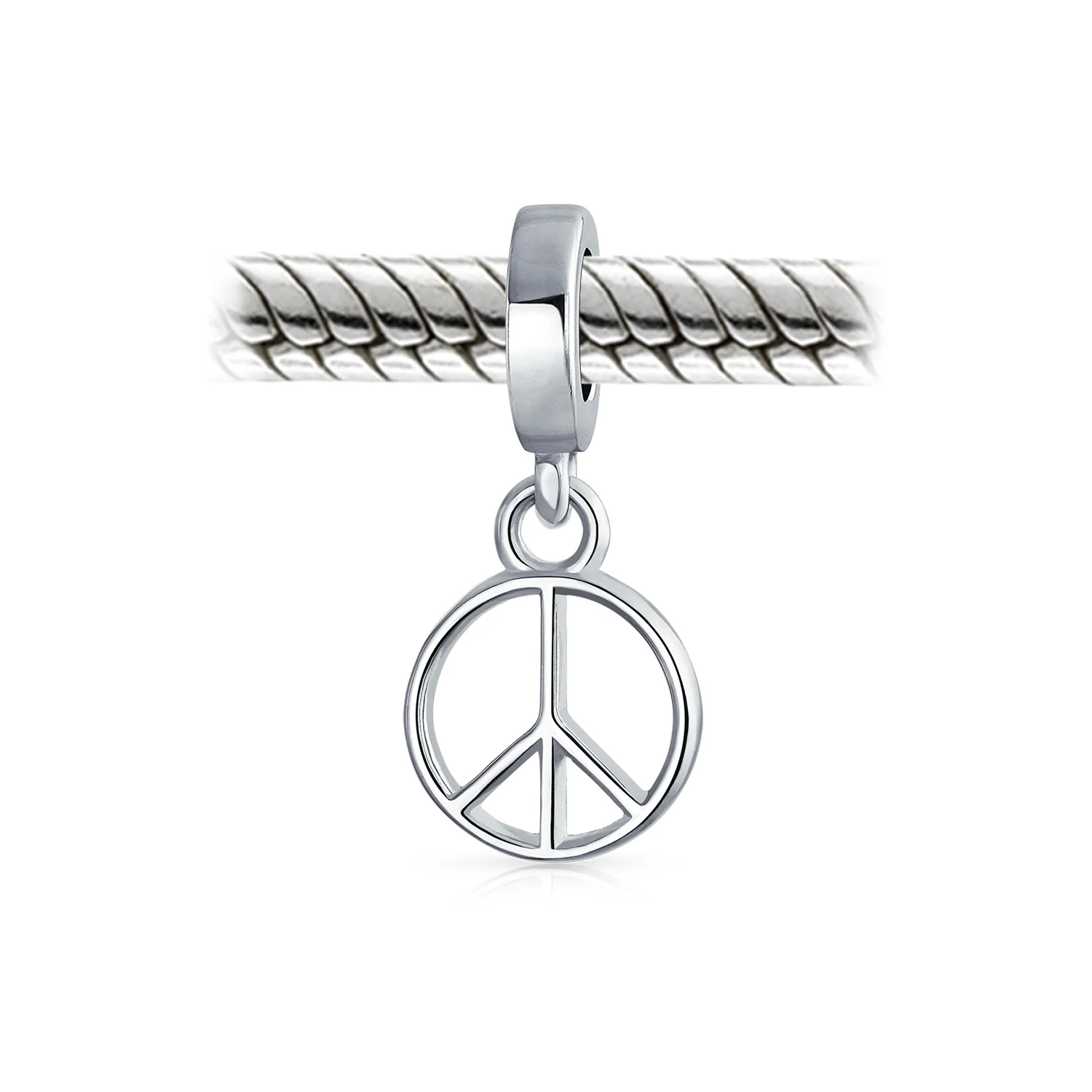 Inspirational World Peace Sign Dangle Charm Bead Sterling Silver for Bracelets - Image 2