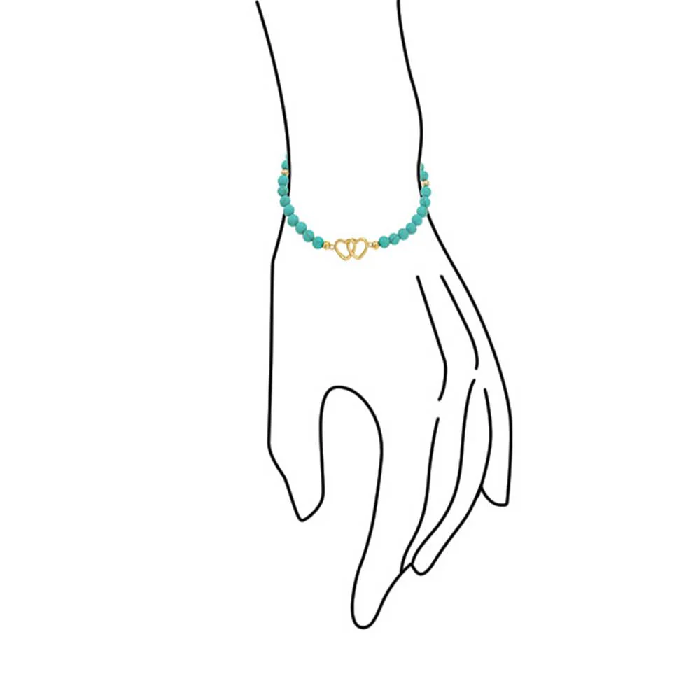 Danity Interlocking Hearts Turquoise Strand Bead Stretch Bracelet Gold Plated Sterling Silver - Image 4