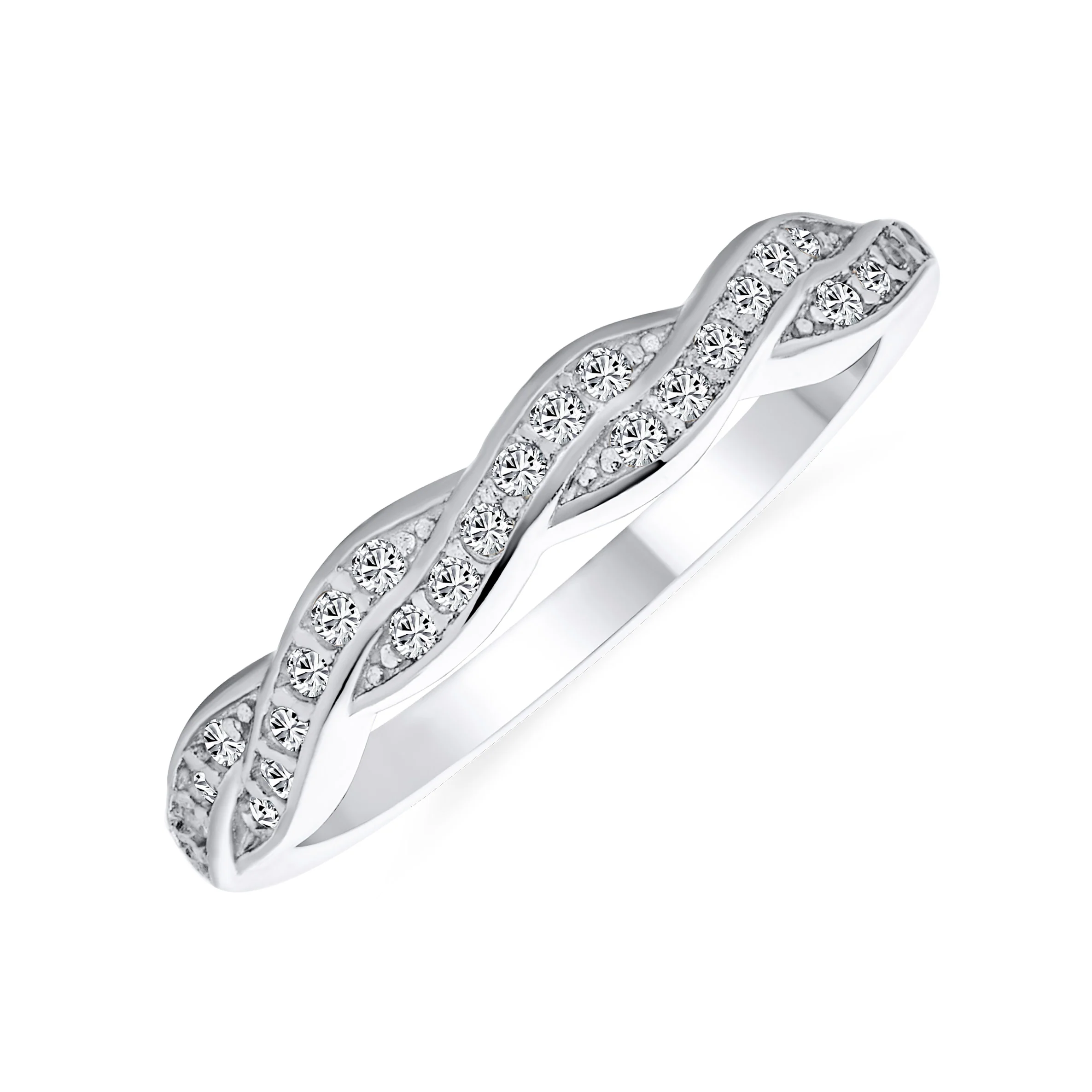 Intertwined Twist Half Eternity Pave CZ Infinity Band Ring Sterling Silver