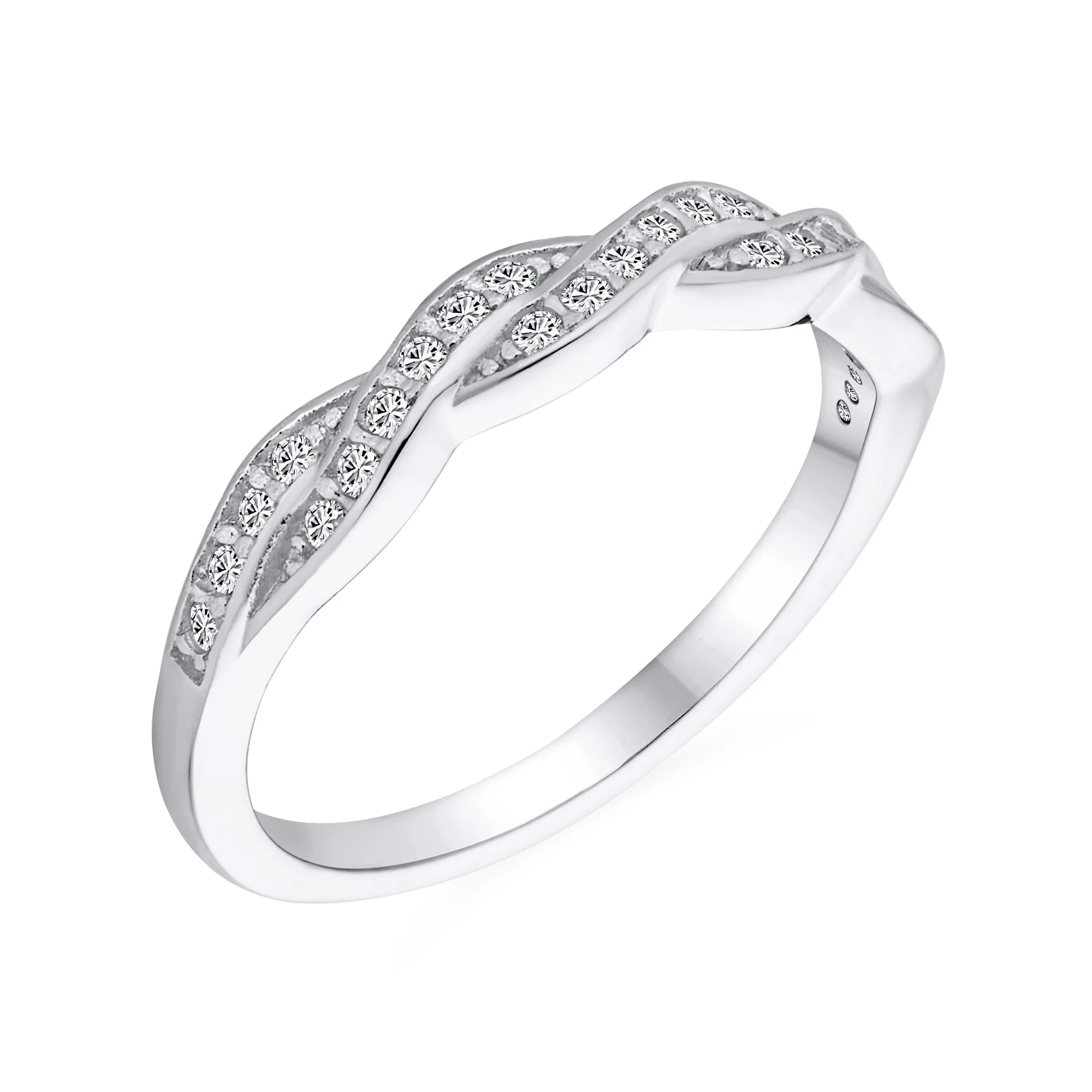 Intertwined Twist Half Eternity Pave CZ Infinity Band Ring Sterling Silver - Image 2