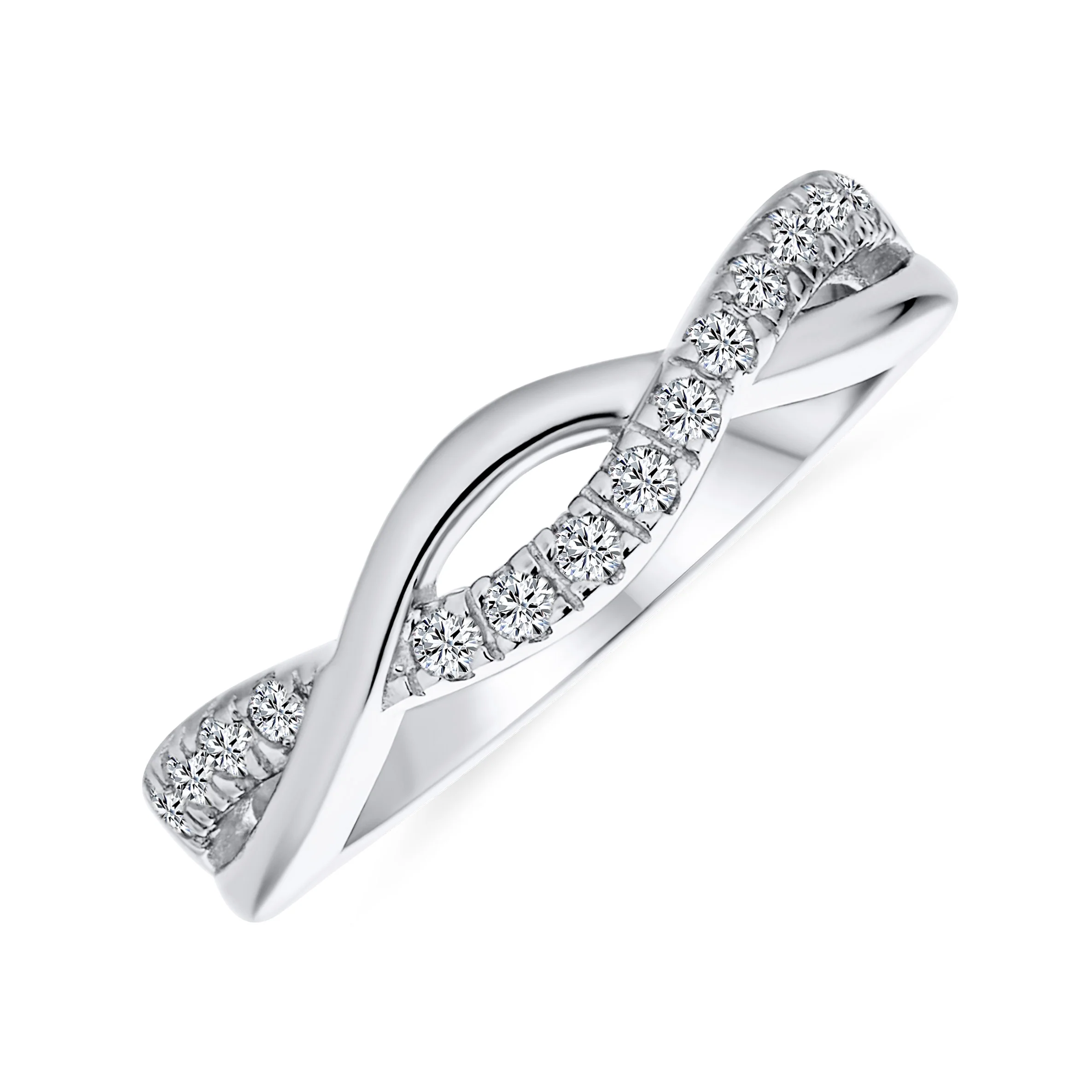 Intertwined Open Knot Half Eternity Pave CZ Infinity Band Ring Sterling Silver