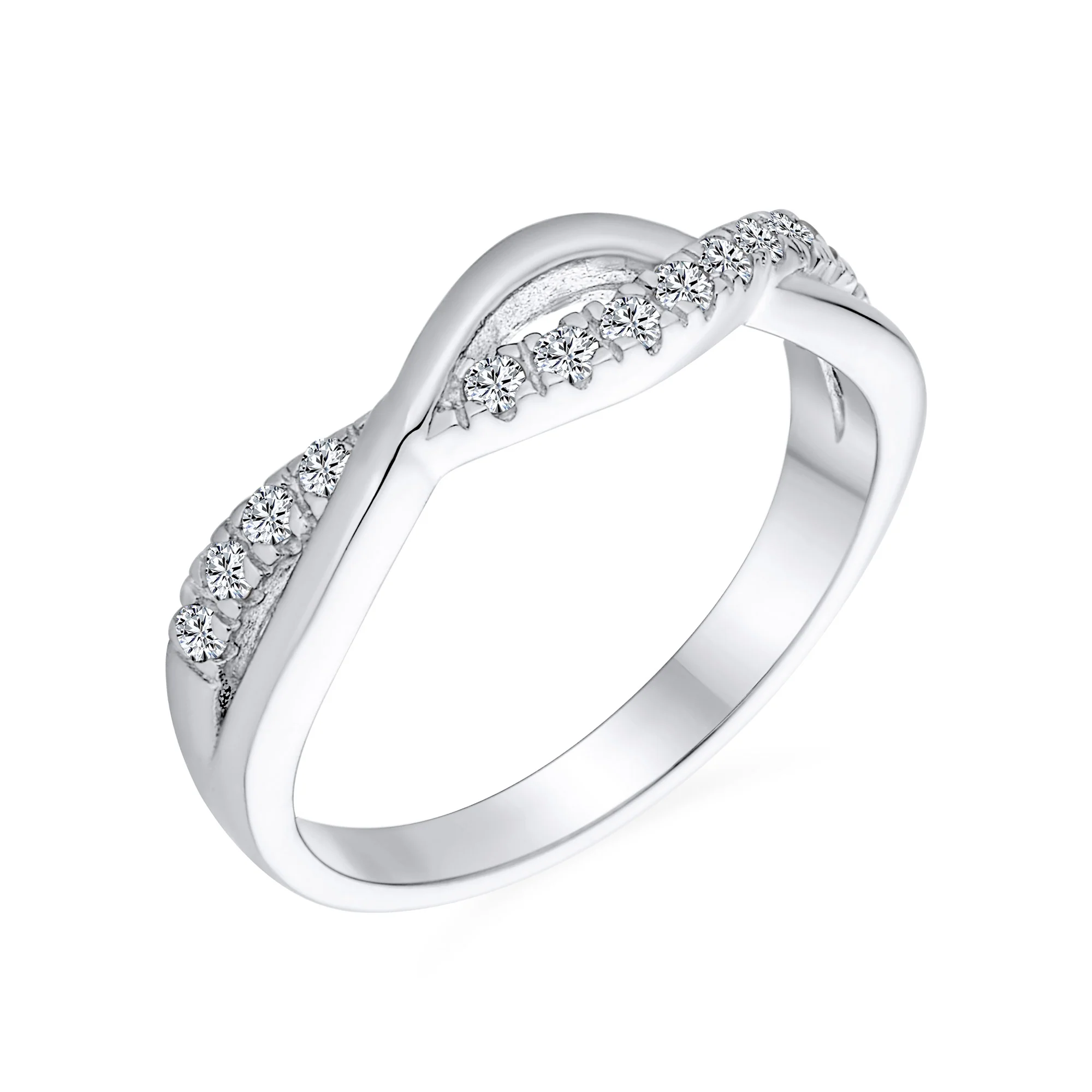 Intertwined Open Knot Half Eternity Pave CZ Infinity Band Ring Sterling Silver - Image 2