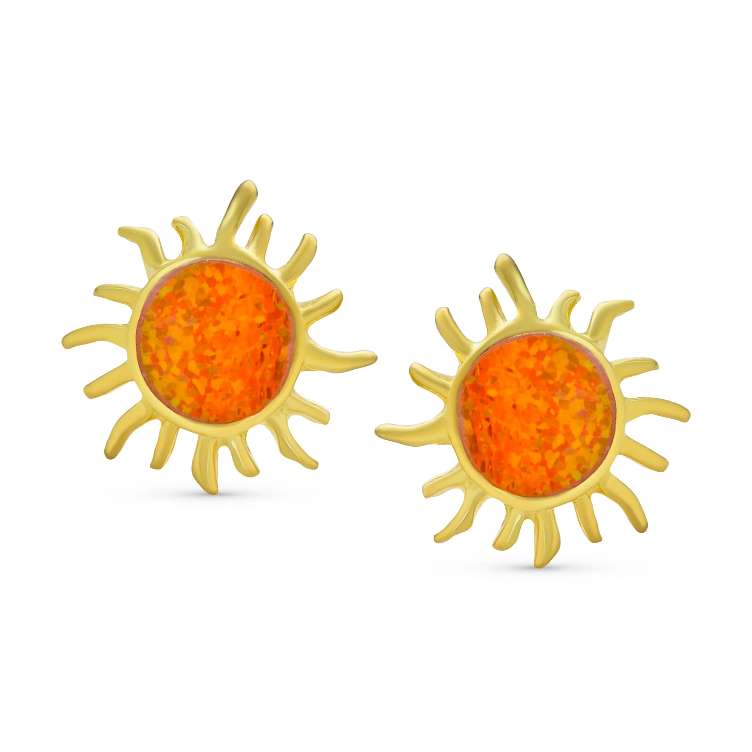 Iridescent Gemstone Sunburst Stud Earrings Blue Opal 14K Gold October Birthstone - Image 4
