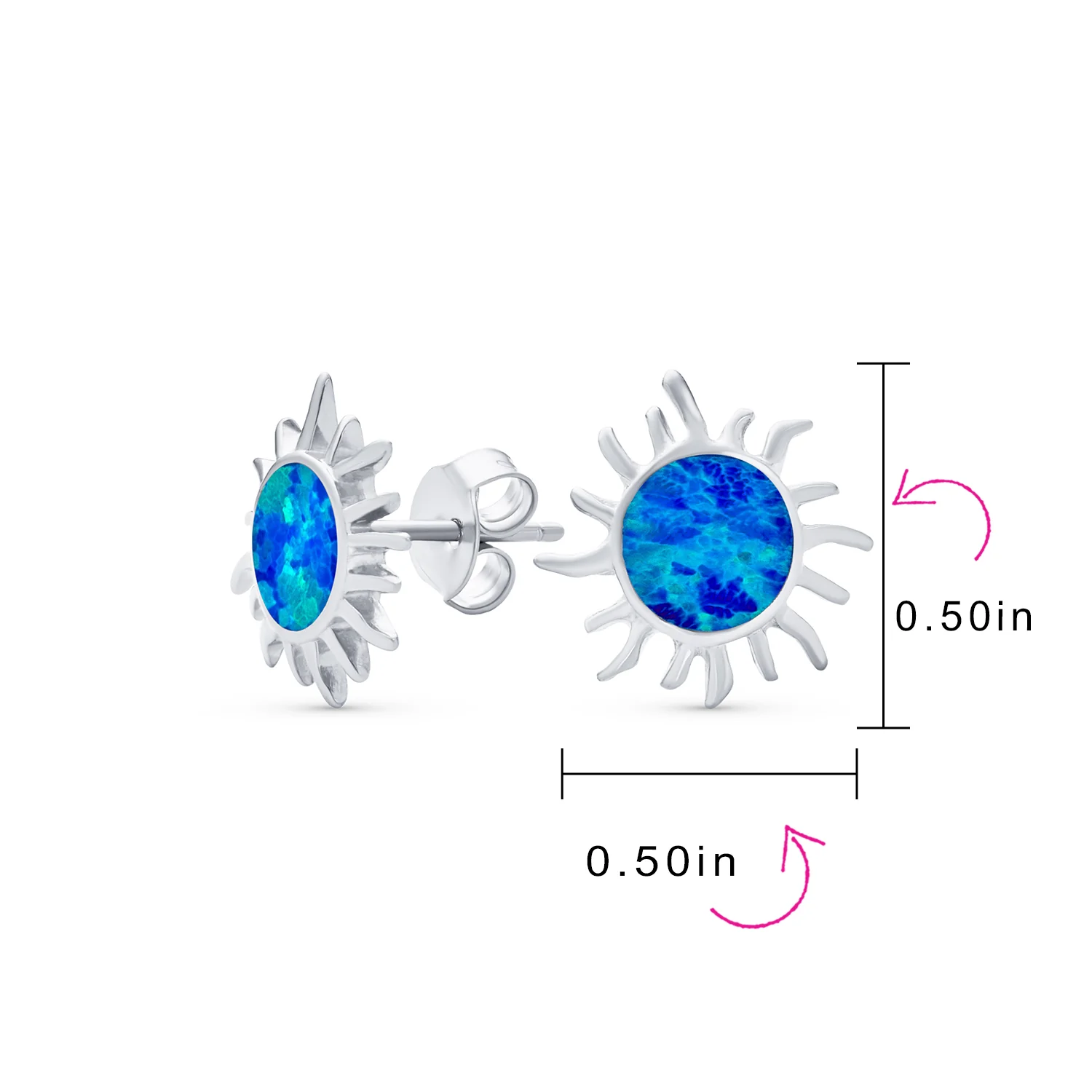 Iridescent Gemstone Sunburst Stud Earrings Blue Opal 14K Gold October Birthstone - Image 7