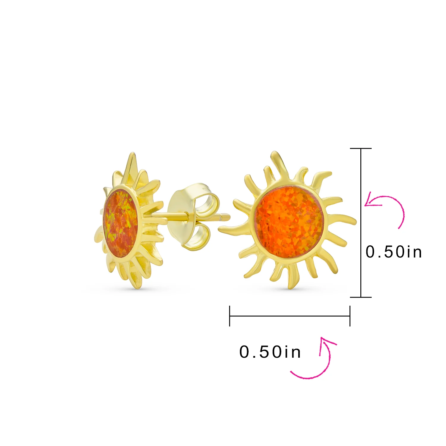 Iridescent Gemstone Sunburst Stud Earrings Blue Opal 14K Gold October Birthstone - Image 8