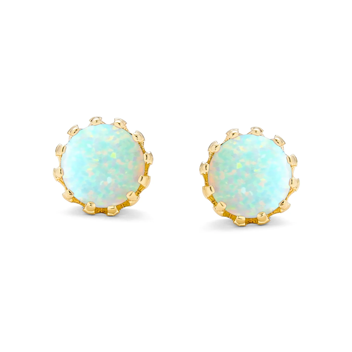 Crown Set Created White Opal Solitaire Stud Earrings Rose Gold Plated Sterling Silver 6MM - Image 10