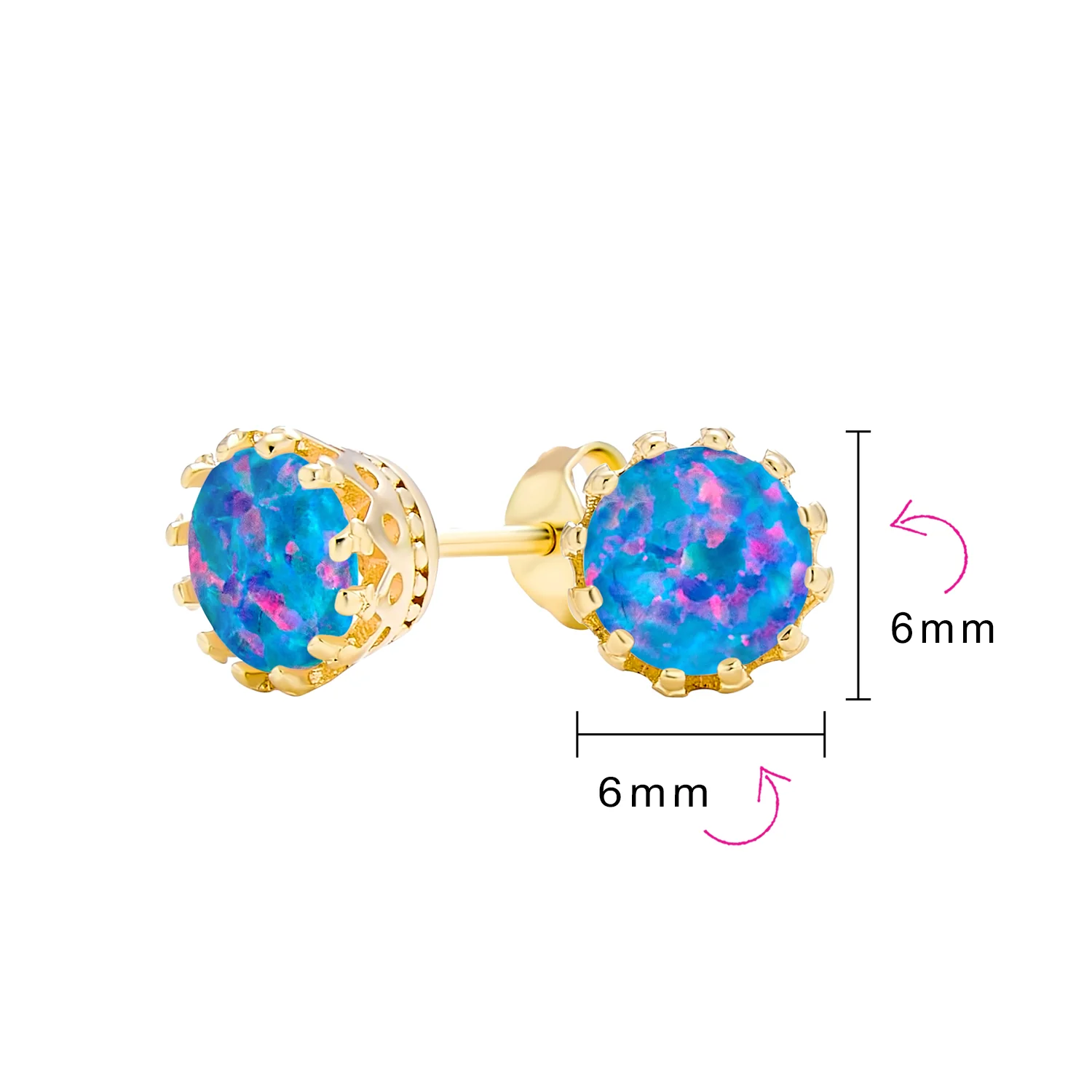 Crown Set Created White Opal Solitaire Stud Earrings Rose Gold Plated Sterling Silver 6MM - Image 23