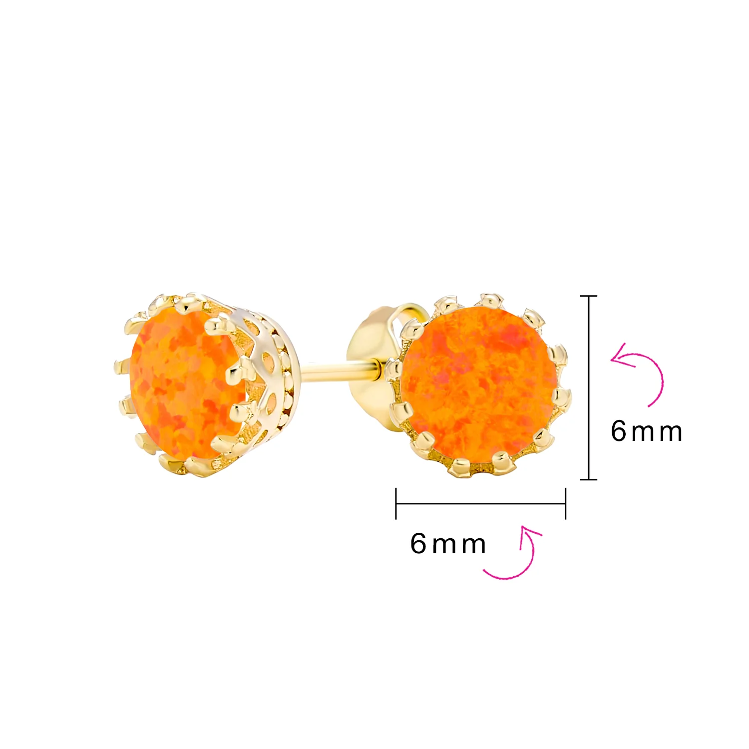 Crown Set Created White Opal Solitaire Stud Earrings Rose Gold Plated Sterling Silver 6MM - Image 24