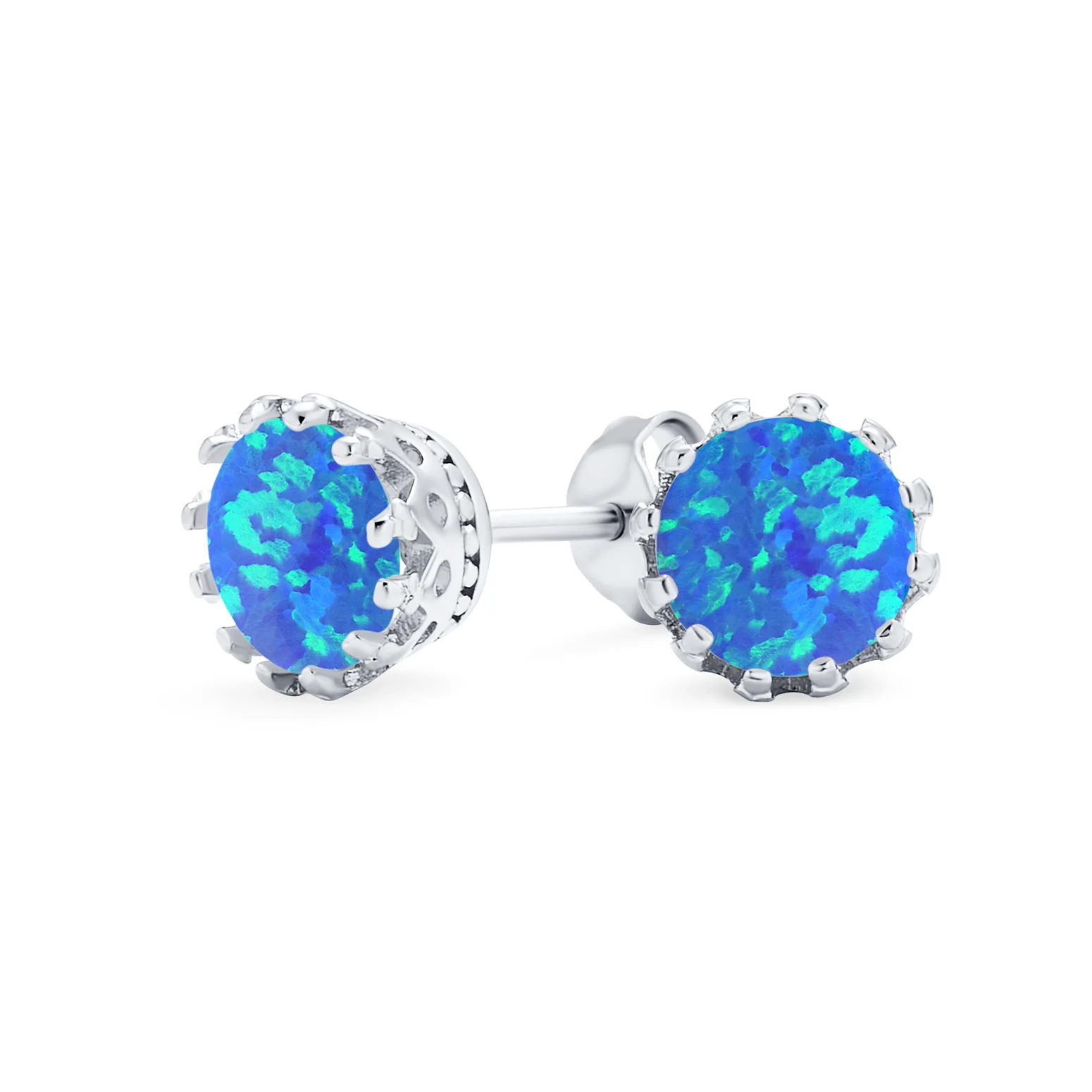 Crown Set Created White Opal Solitaire Stud Earrings Rose Gold Plated Sterling Silver 6MM - Image 3