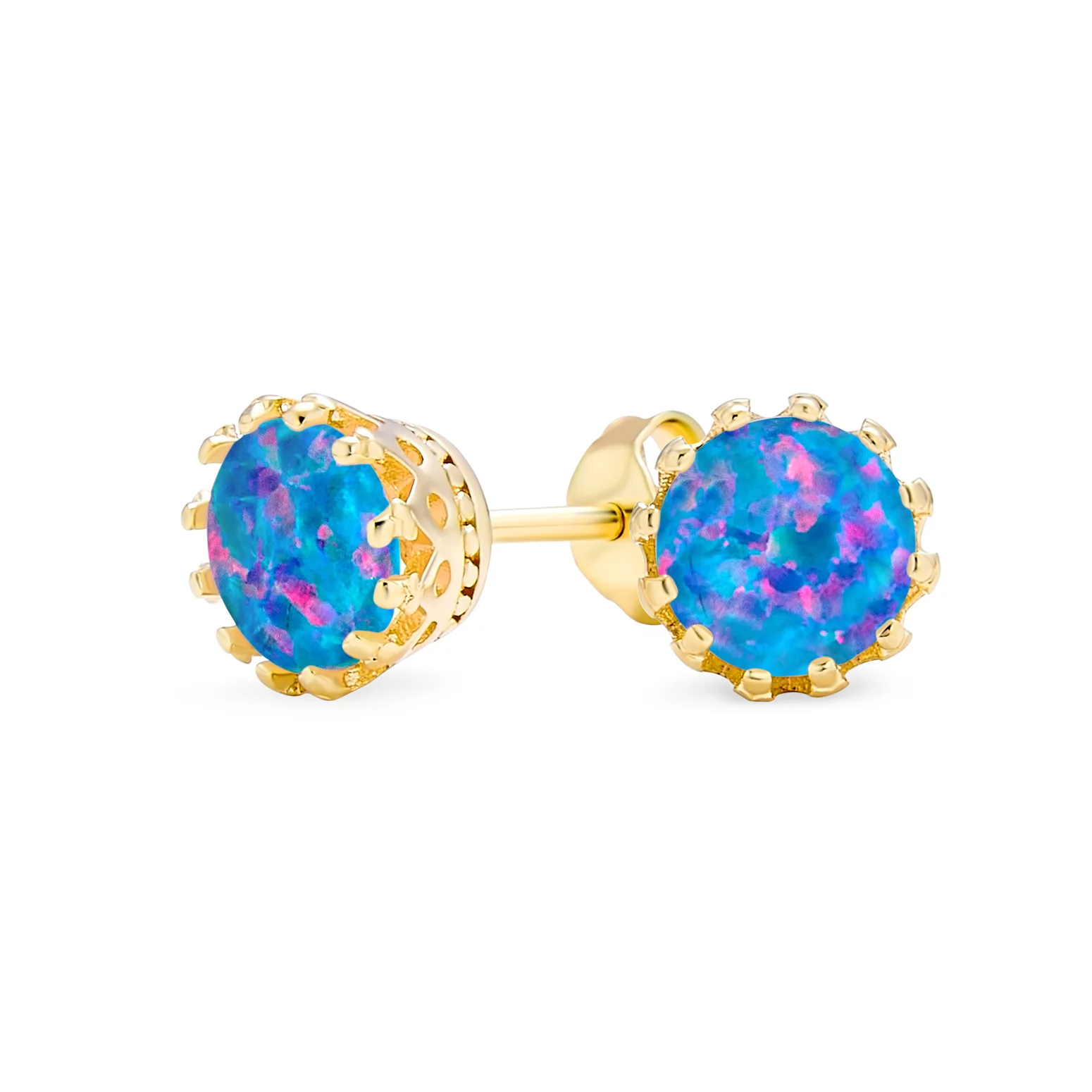 Crown Set Created White Opal Solitaire Stud Earrings Rose Gold Plated Sterling Silver 6MM - Image 5