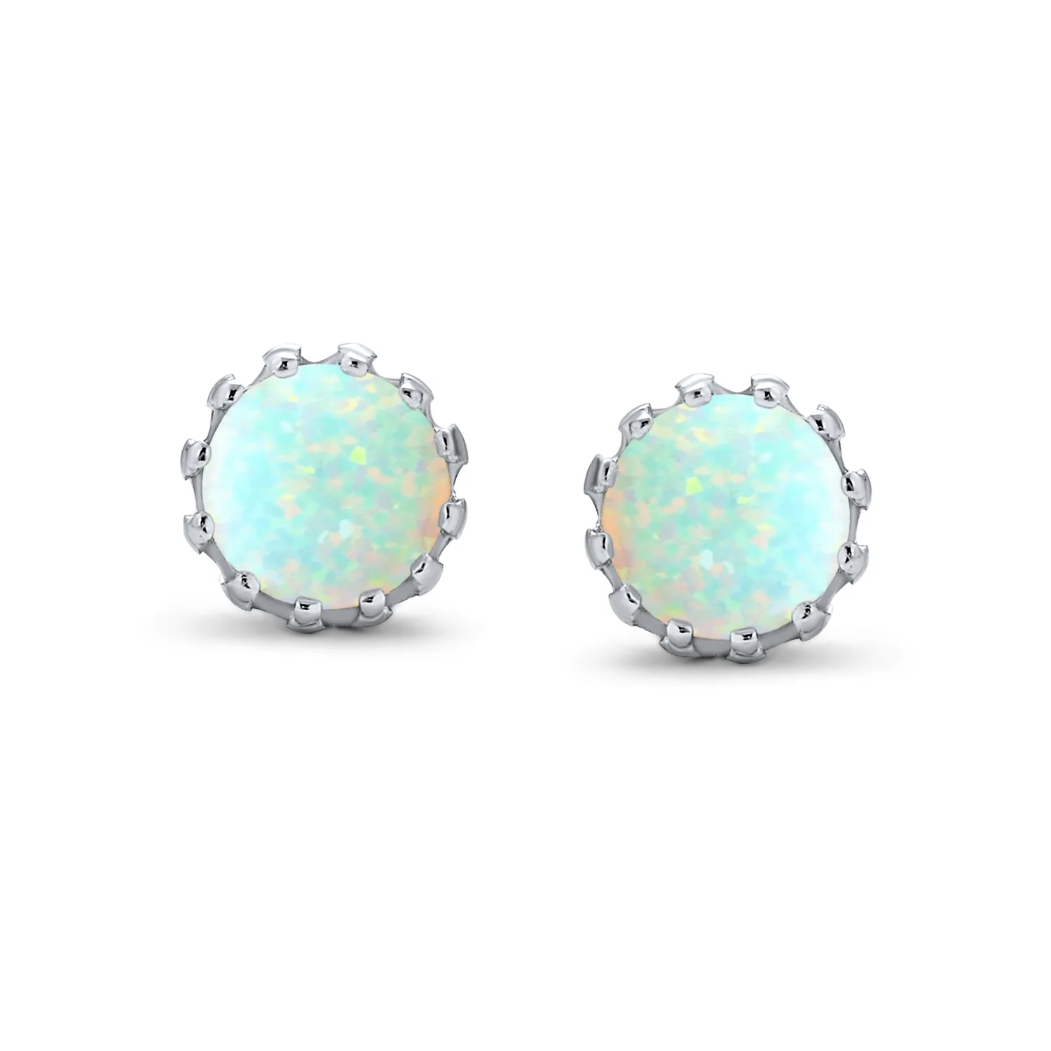 Crown Set Created White Opal Solitaire Stud Earrings Rose Gold Plated Sterling Silver 6MM - Image 8