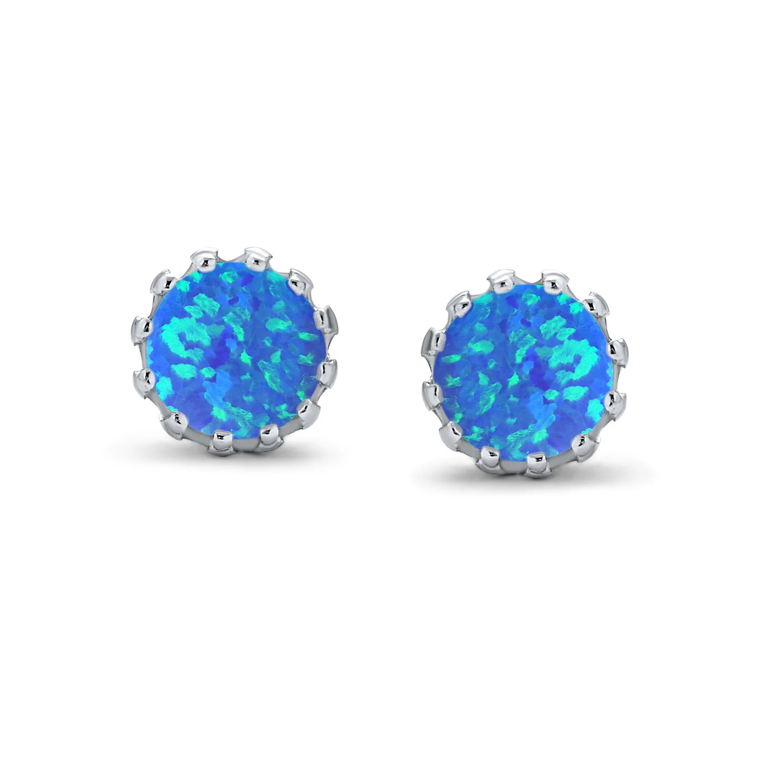 Crown Set Created White Opal Solitaire Stud Earrings Rose Gold Plated Sterling Silver 6MM - Image 9