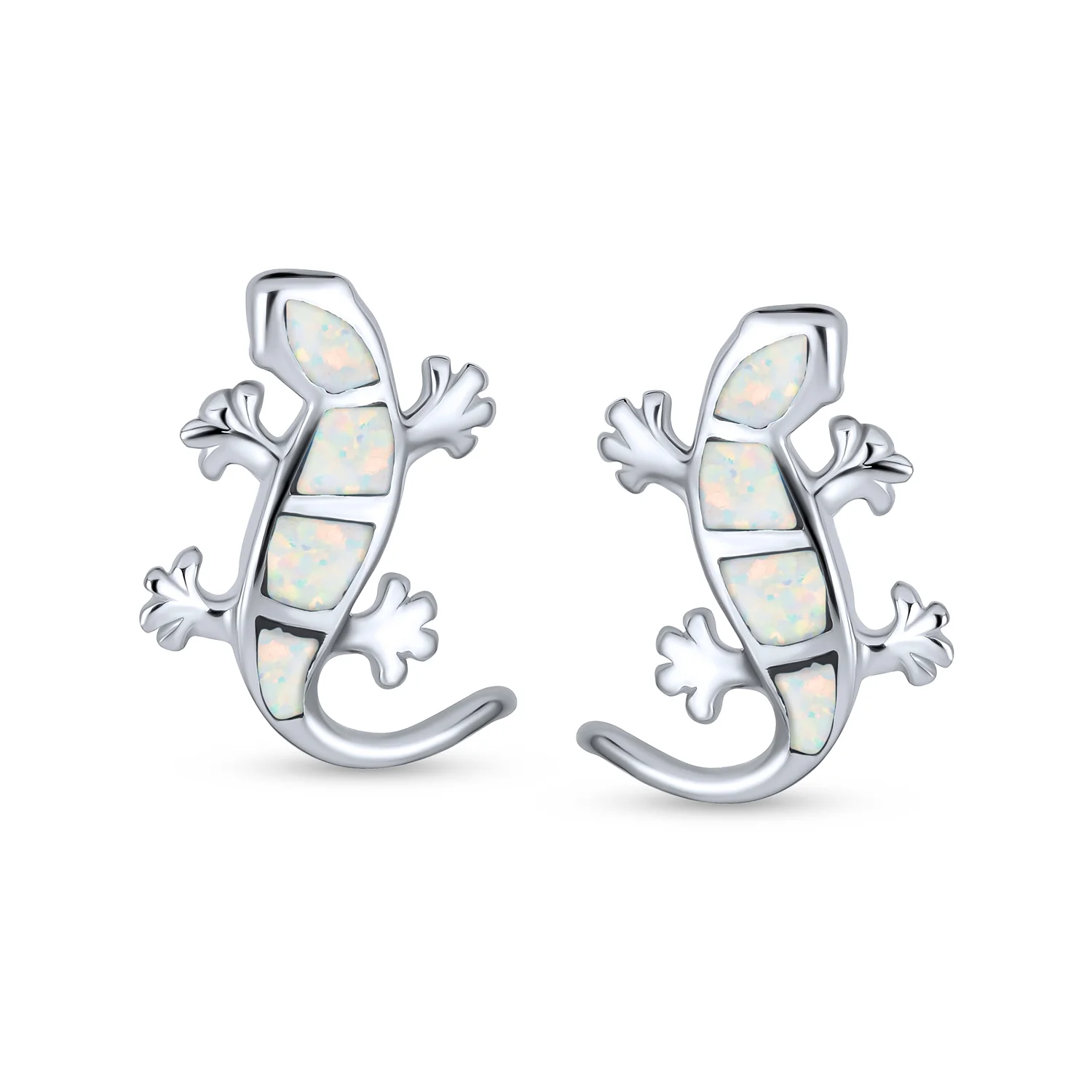 Created Blue Opal Inlay Garden Gecko Lounge Lizard Stud Earrings .925 Sterling Silver - Image 4