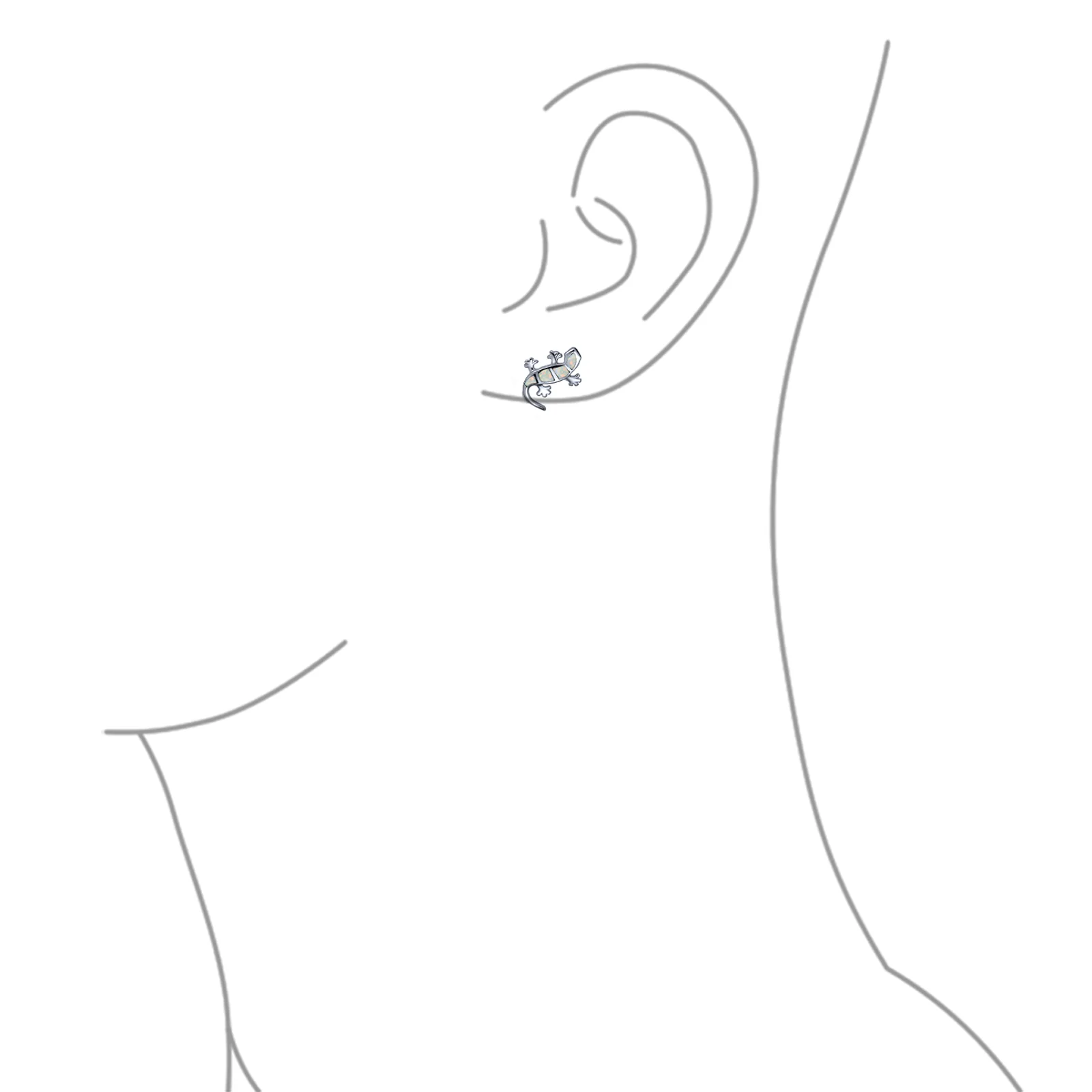 Created Blue Opal Inlay Garden Gecko Lounge Lizard Stud Earrings .925 Sterling Silver - Image 6