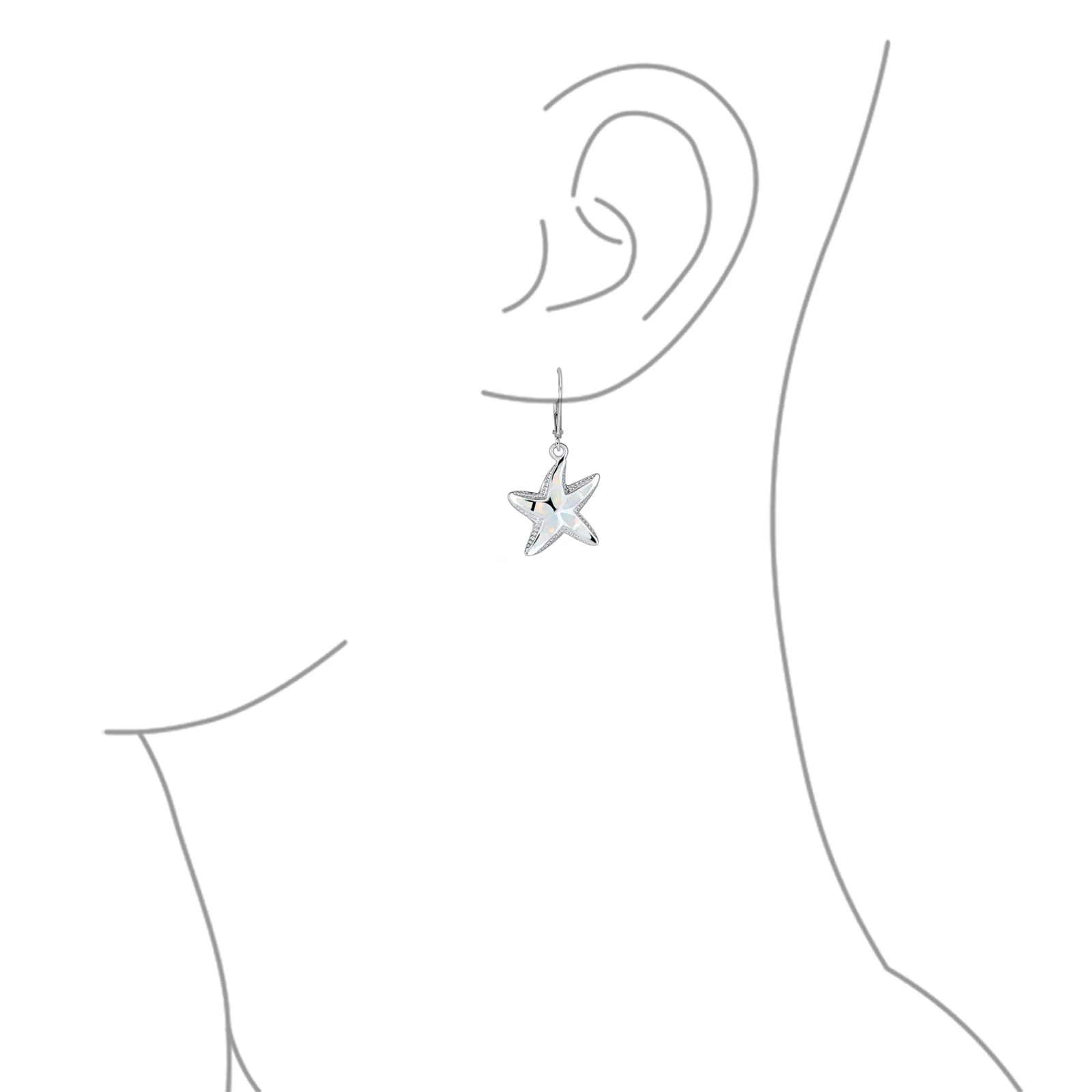 Iridescent Created Opal Inlay Starfish Dangle Drop Earrings - Image 6