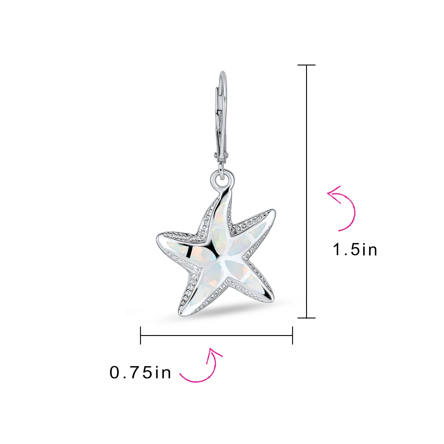 Iridescent Created Opal Inlay Starfish Dangle Drop Earrings - Image 8