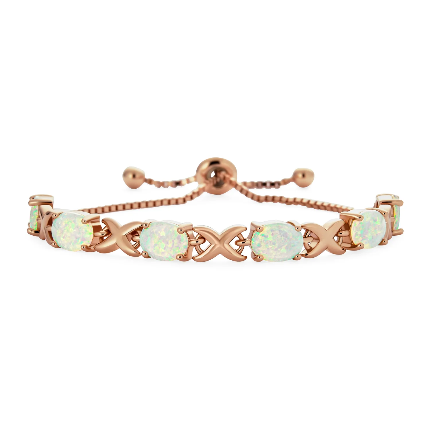 Gemstone Iridescent Opal Tennis Bracelet Rose Gold Sterling Silver 7" Adjustable - Image 2