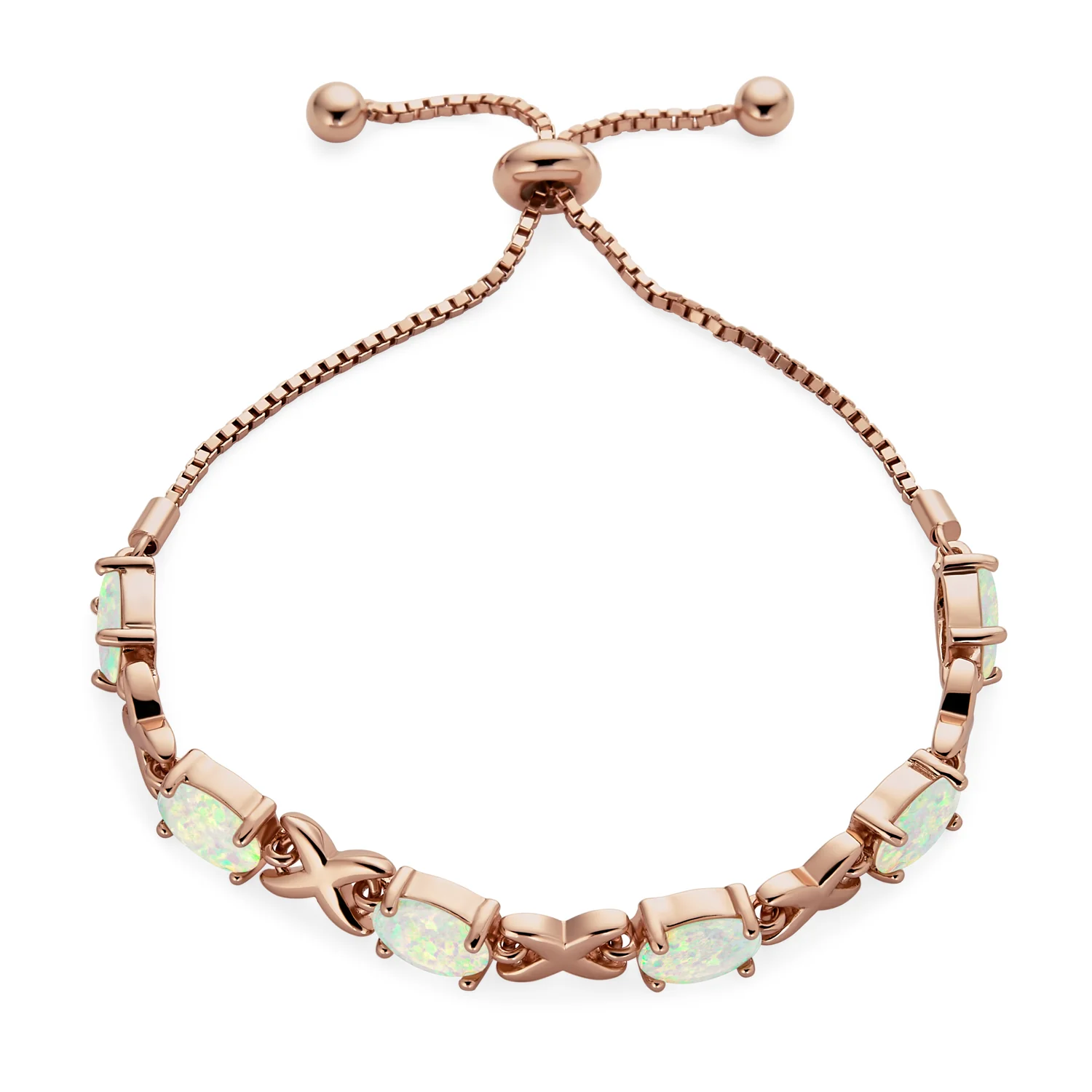 Gemstone Iridescent Opal Tennis Bracelet Rose Gold Sterling Silver 7" Adjustable - Image 4