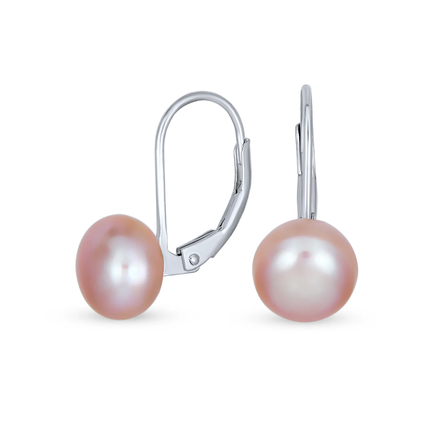 Simple Iridescent Peacock Freshwater Pearl Drop Ball Earrings in Sterling Silver - Image 2