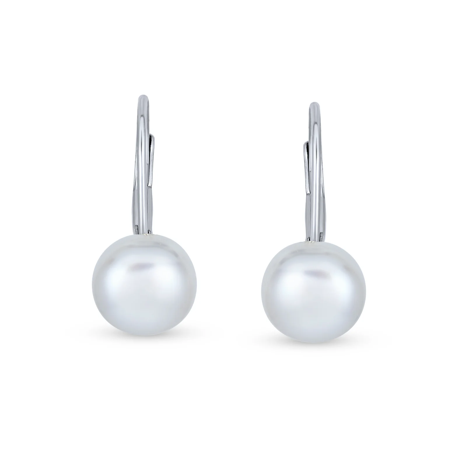 Simple Iridescent Peacock Freshwater Pearl Drop Ball Earrings in Sterling Silver - Image 3