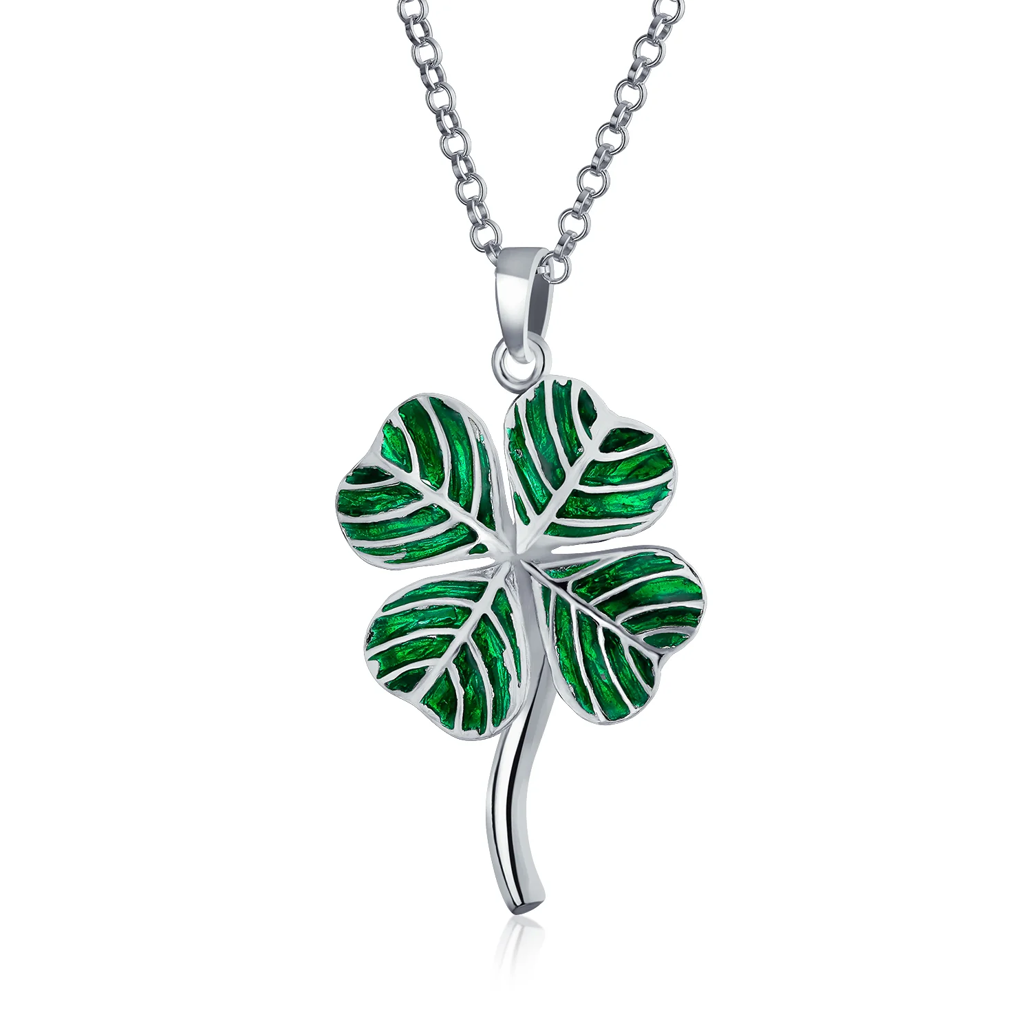 Good Luck Charm Green Clover Earrings Pendant Jewelry Set .925 Sterling Silver - Image 2